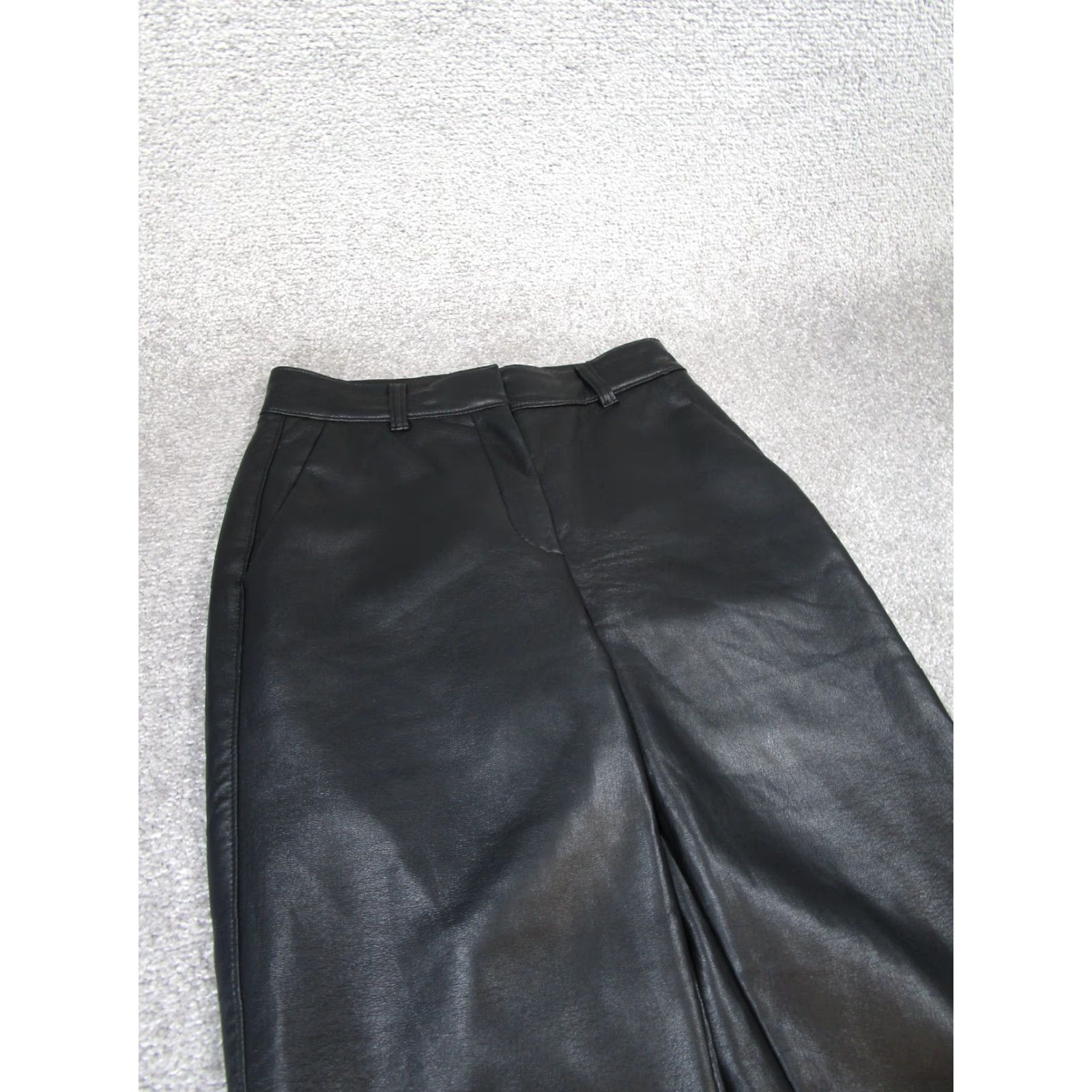 Vintage Babaton Pants Womens 0 Black Faux Leather Cropped Tapered Zip Solid Size 25" / US 0 / IT 36 - 4 Thumbnail