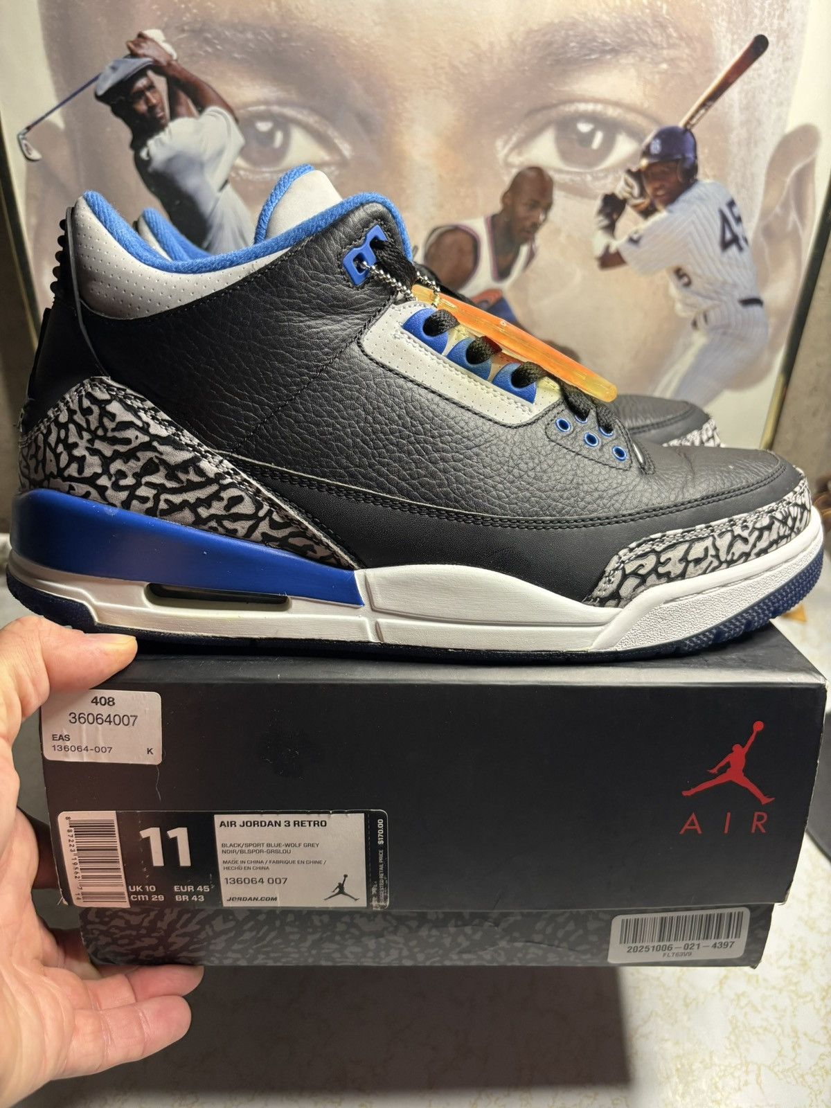 Jordan Brand Jordan Retro 3 ‘sport blue’ Size US 11 / EU 44 - 1 Thumbnail