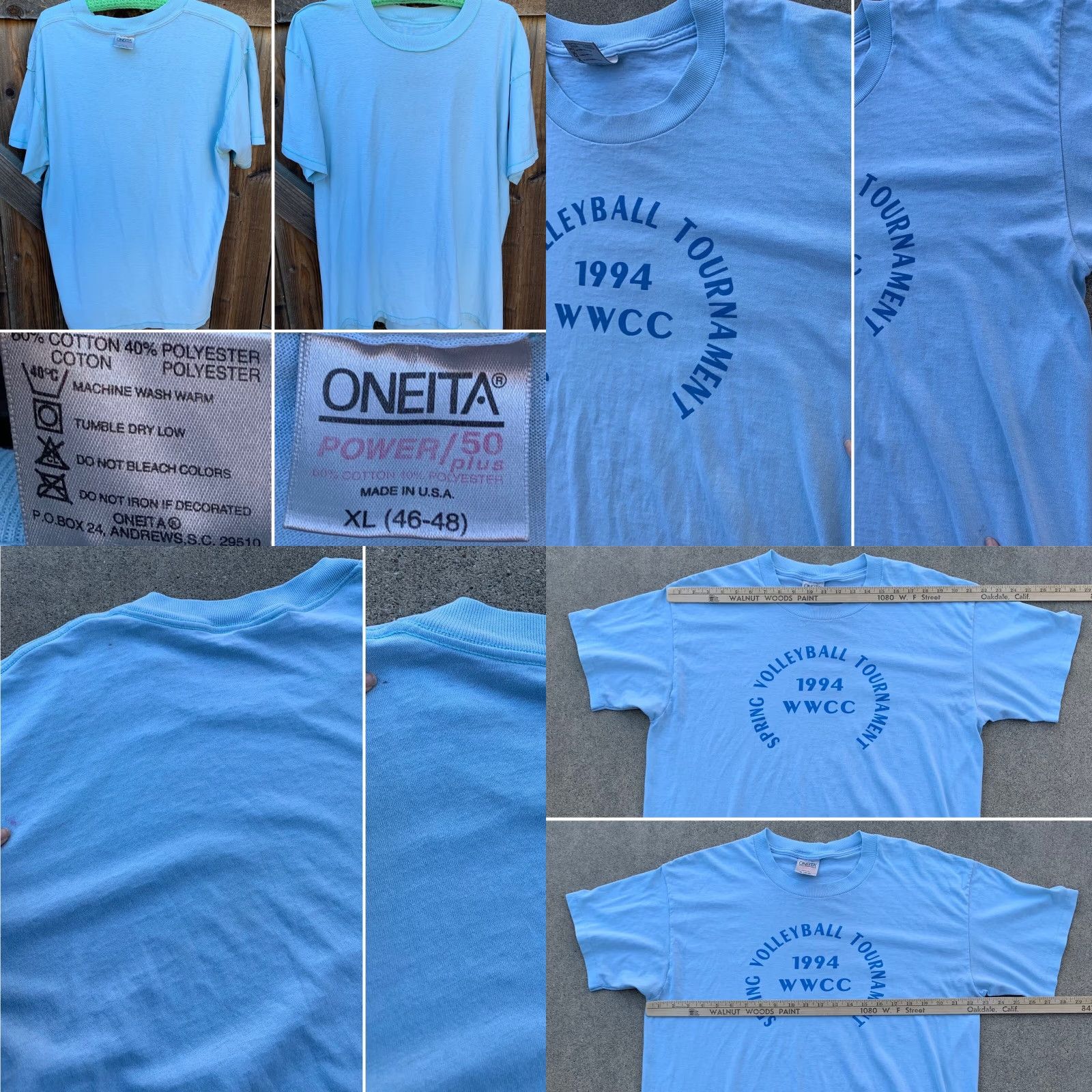 Vintage vintage 1994 WWCC Spring Volleyball Tournament t shirt single stitch XL blue Oneita Power/50 plus graphic print Men T-Shirt 90s Sports Size US XL / EU 56 / 4 - 8 Thumbnail
