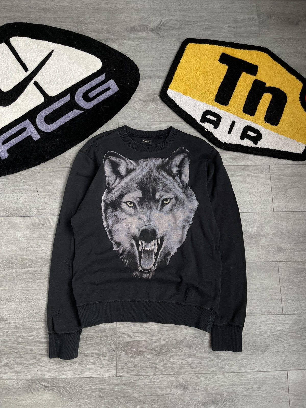 Pre-owned Diesel Wolf Center Logo Hoodie Sweatshirt In Black