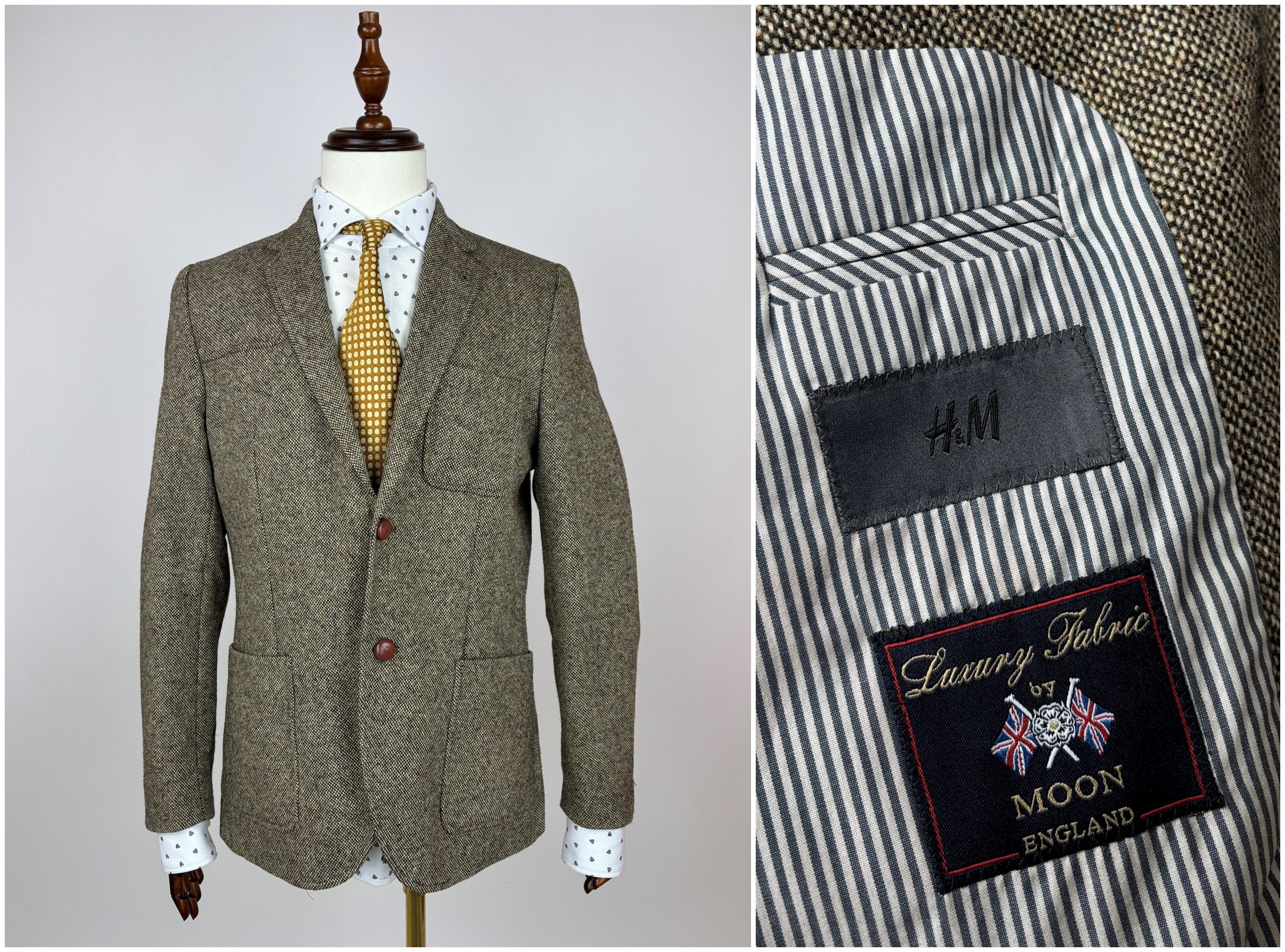 H&M H&M Moon Tweed Wool Blazer Brown Melange Elbow Pads Size 40R - 1 Thumbnail