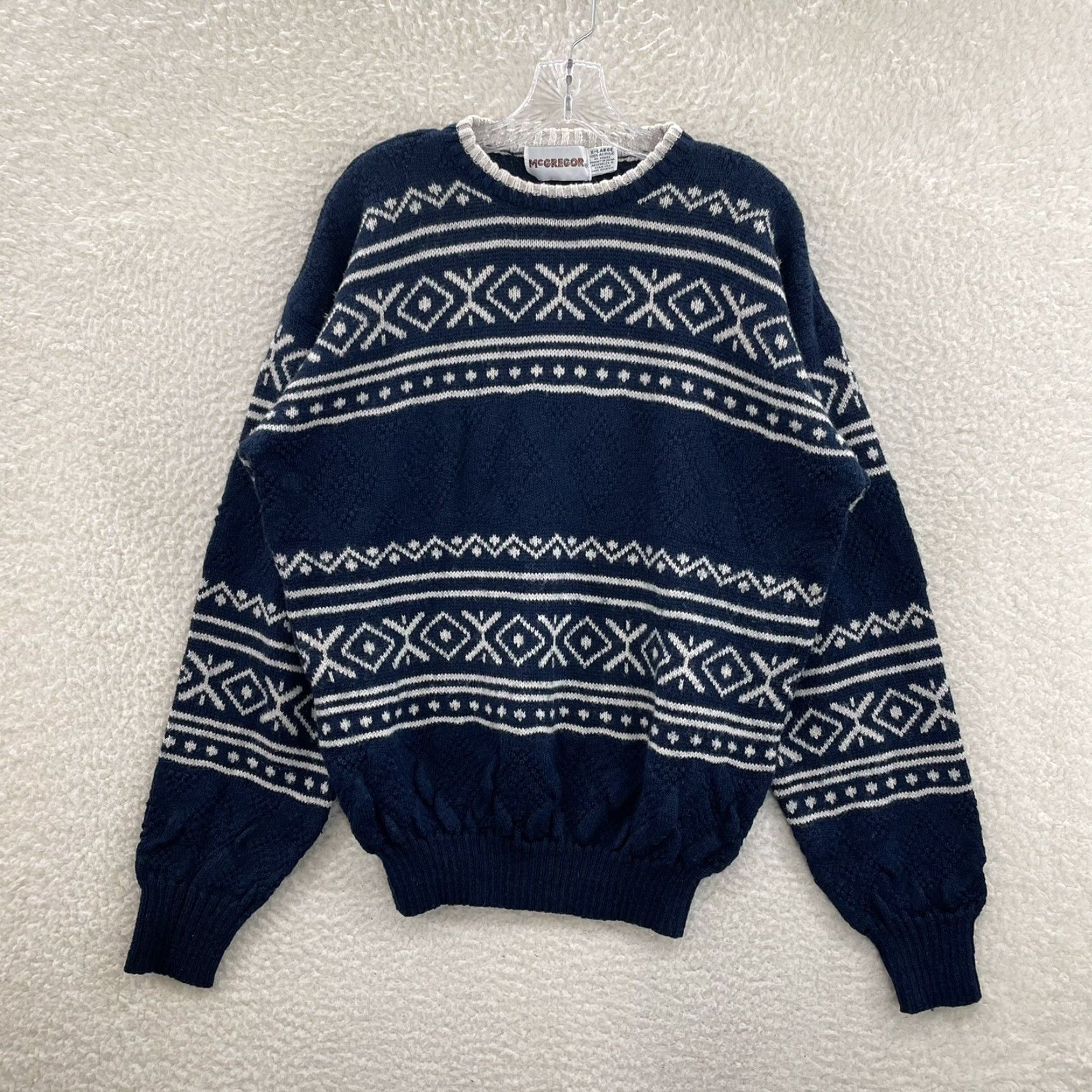 McGregor VINTAGE 90s Sweater XL Mens Navy Knit Geometric Winter Ski Grandpa Pullover Size US XL / EU 56 / 4 - 2 Thumbnail
