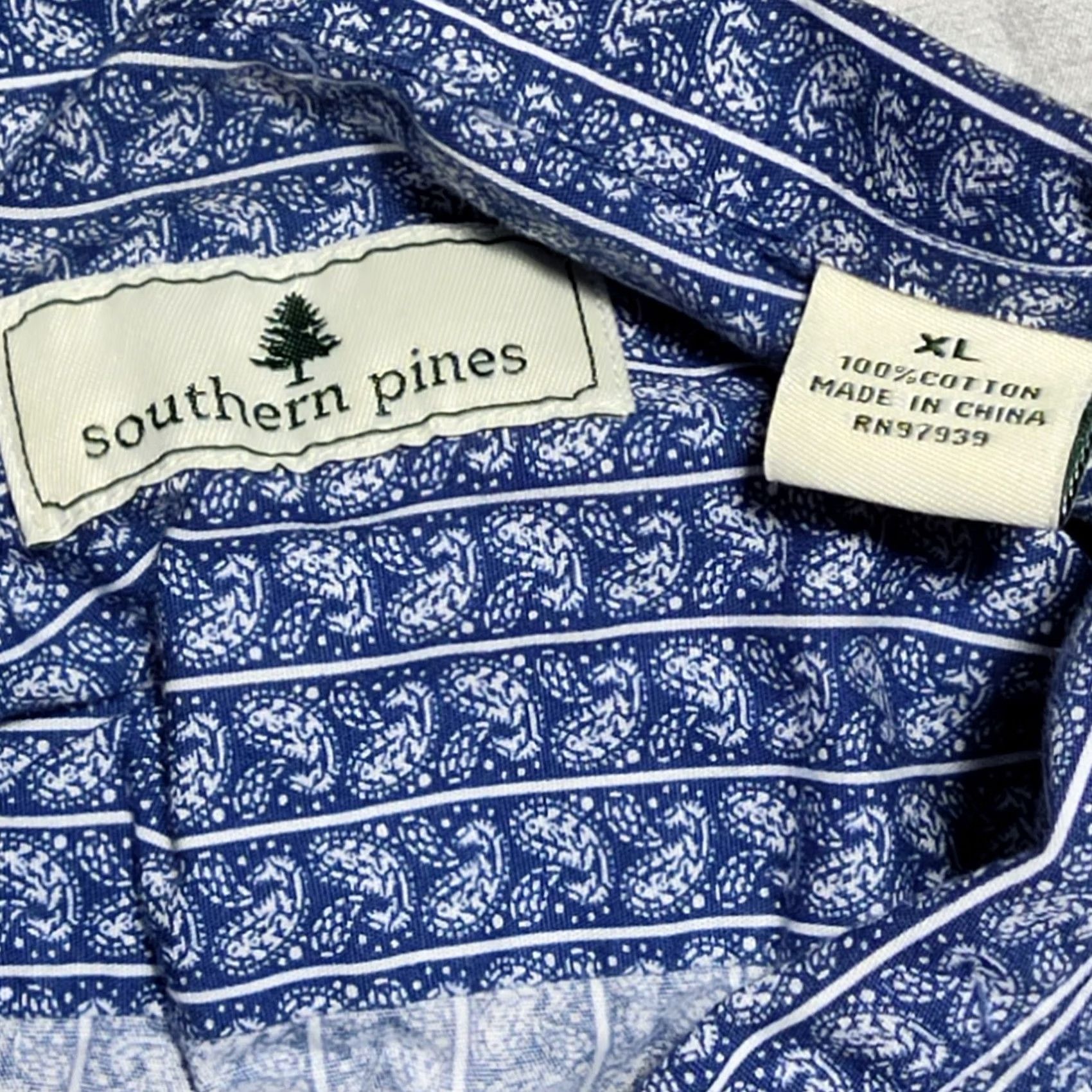 Vintage SOUTHERN PINES PAISLEY AOP Men XL Blue Cotton Button Shirt Size US XL / EU 56 / 4 - 5 Thumbnail