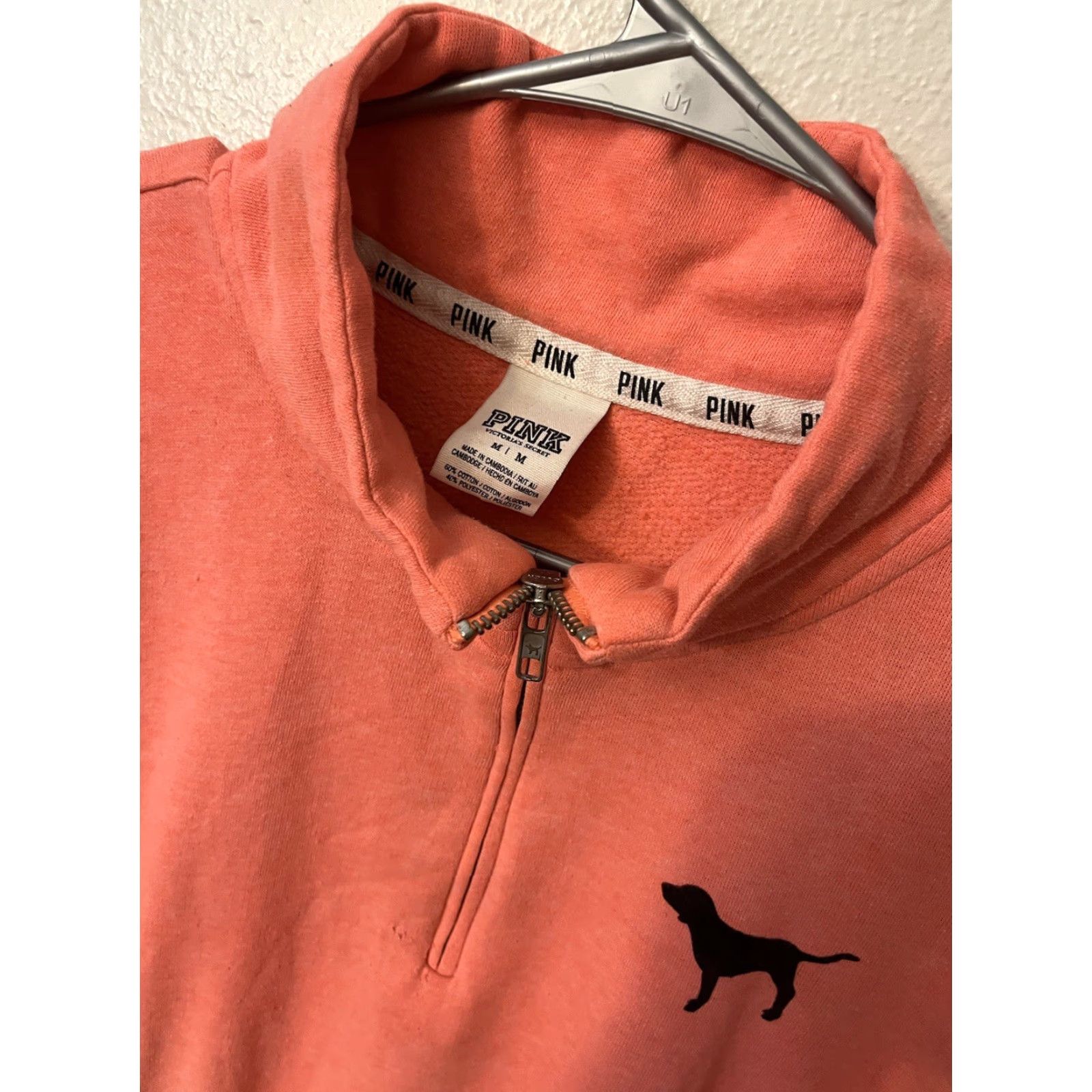Pinko PINK Victoria's Secret Sweatshirt Women Medium Logo 1/4 Zip Pink Neon Mock Neck Pullover Fleece Cotton Blend Size M / US 6-8 / IT 42-44 - 3 Thumbnail