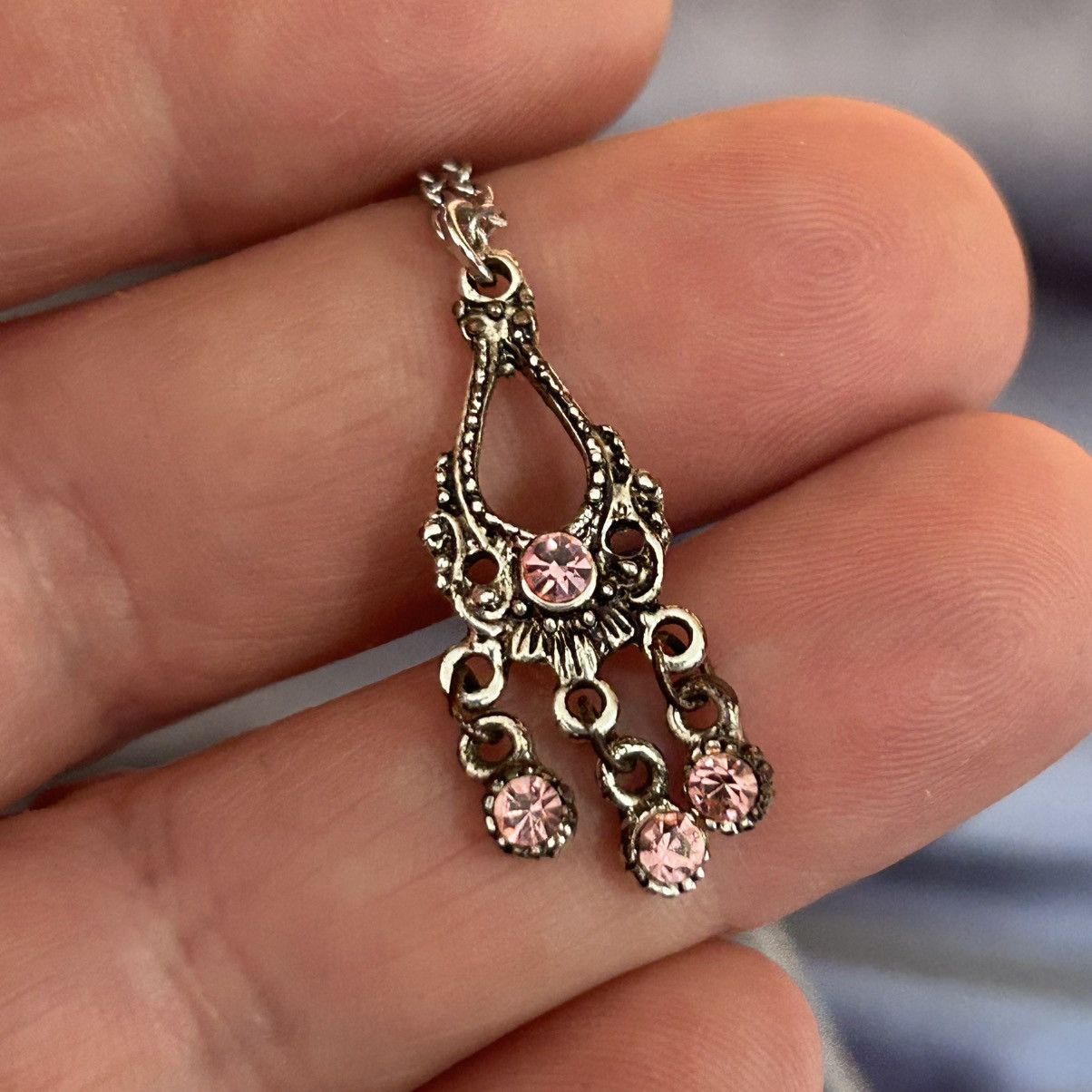 Handmade Handcrafted repurpose pink stone chandelier pendant necklace Size ONE SIZE - 5 Thumbnail