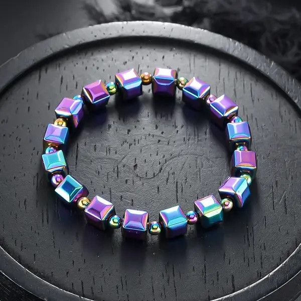Jewelry Iridescent Cube Beaded Stretch Bracelet, Colorful Jewelry Size ONE SIZE - 6 Thumbnail