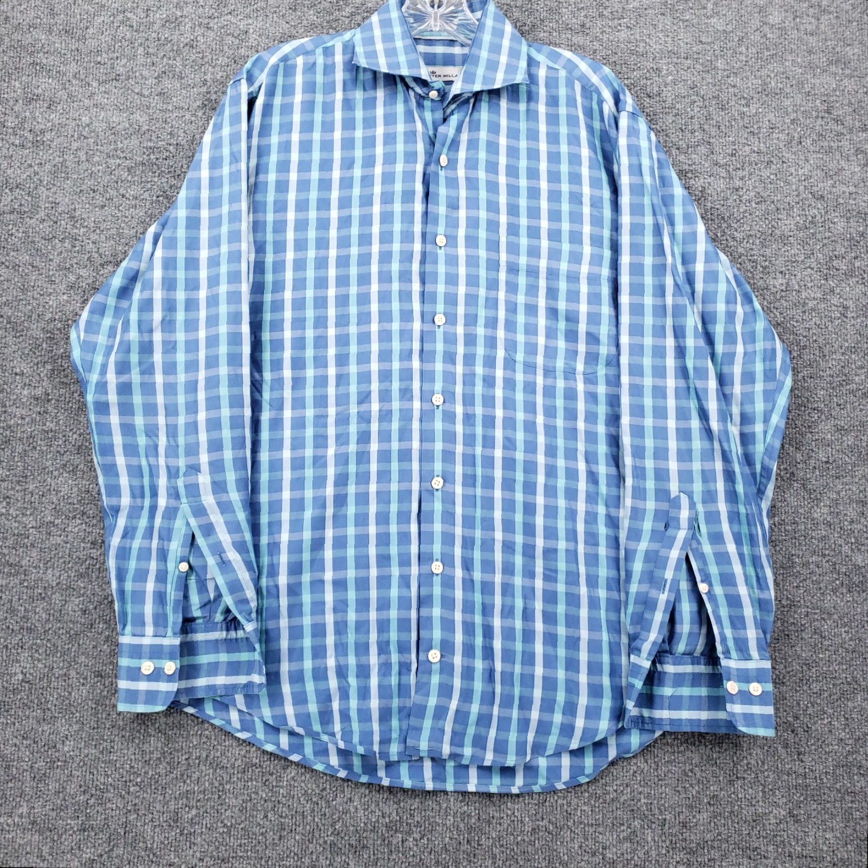 Peter Millar Peter Millar Button-Up Shirt Mens M Medium Blue Plaid Silk Blend Cotton T-Shirt? Size US M / EU 48-50 / 2 - 2 Thumbnail