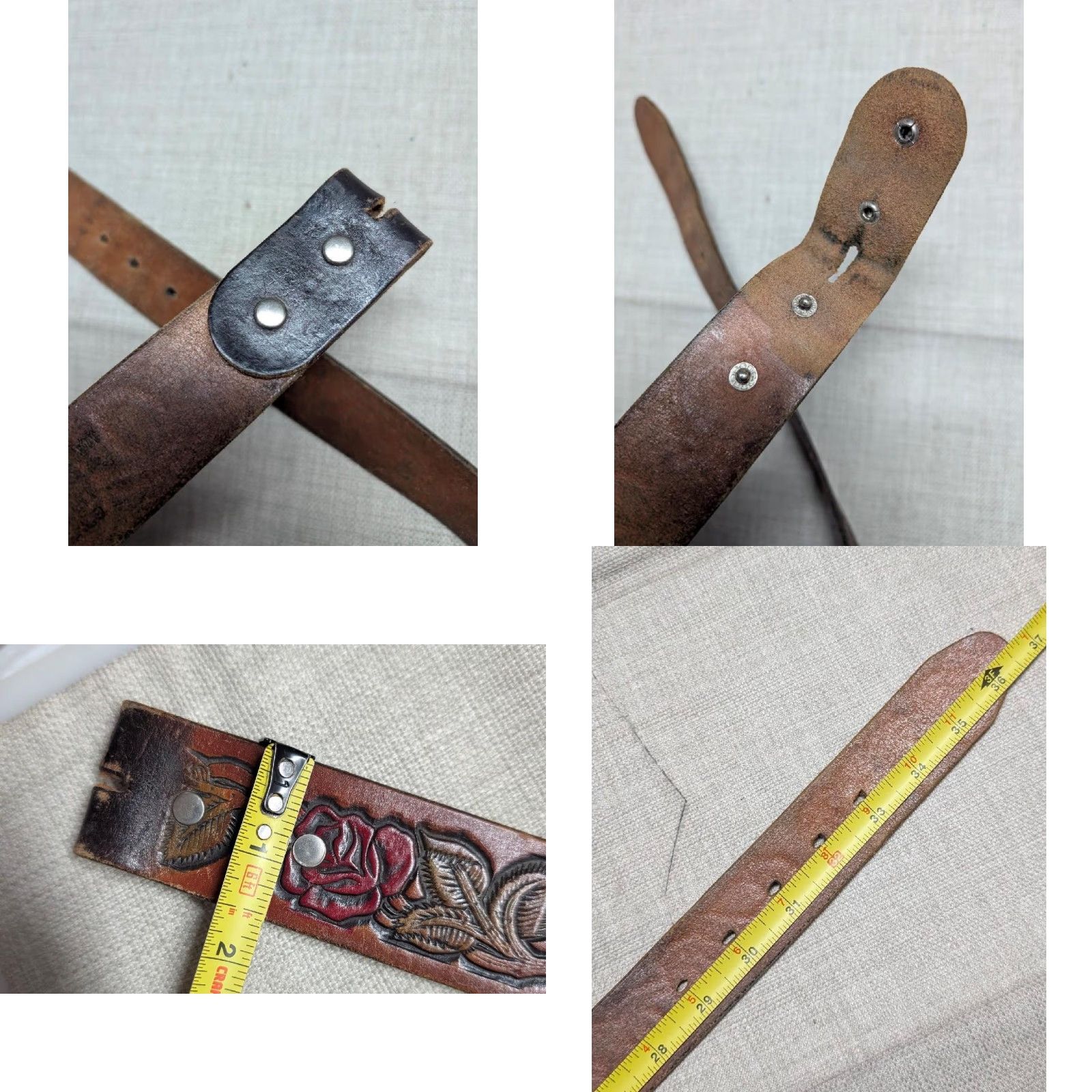 Vintage VINTAGE leather belt ROSES tooled Western belt floral buckle 30 brown Mens Accessories Size 30 - 8 Thumbnail