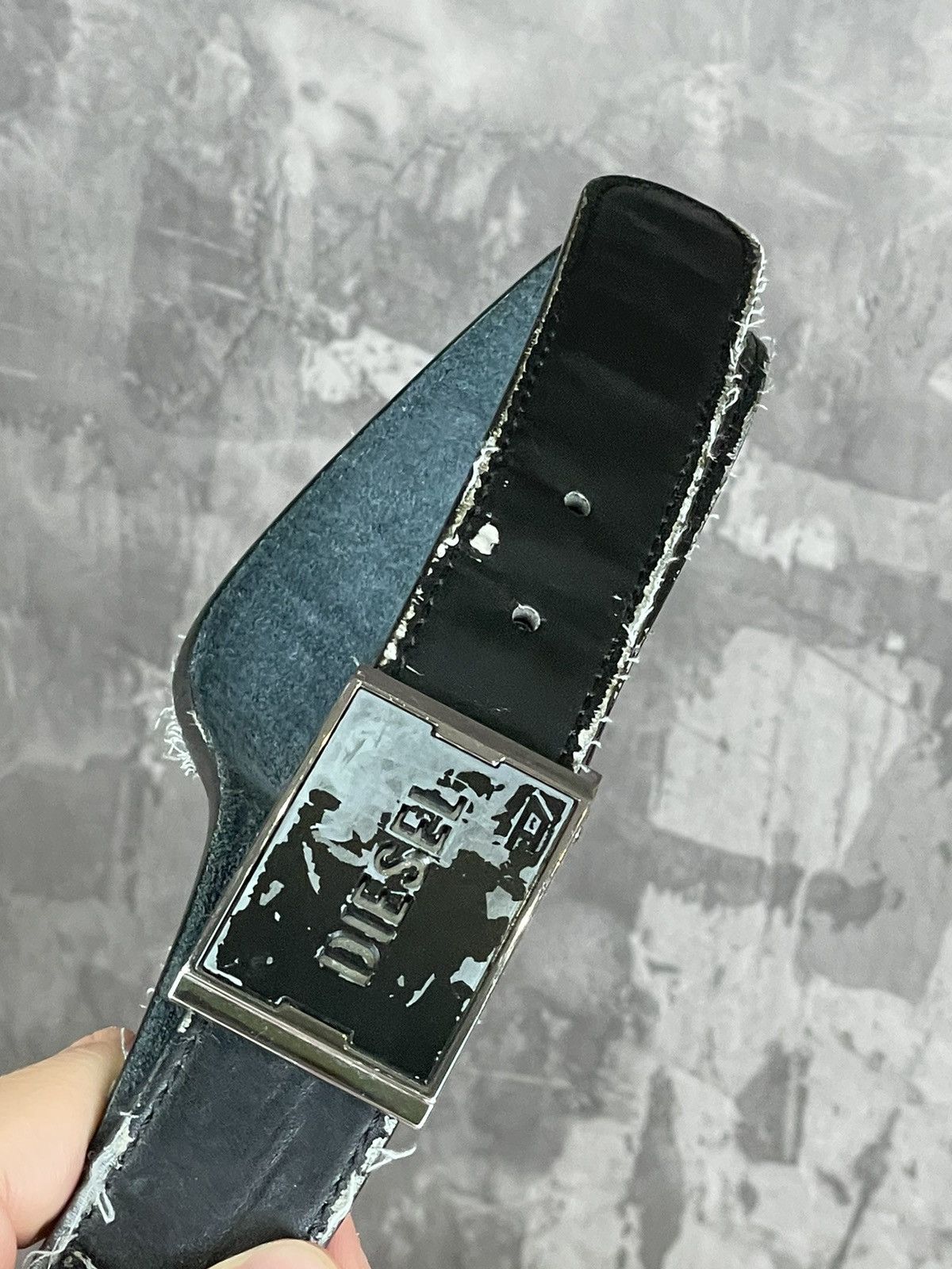 Diesel × Japanese Brand ☠️ DIESEL 90s Vintage Trashed Leather Distressed Metal Belt Size ONE SIZE - 8 Thumbnail