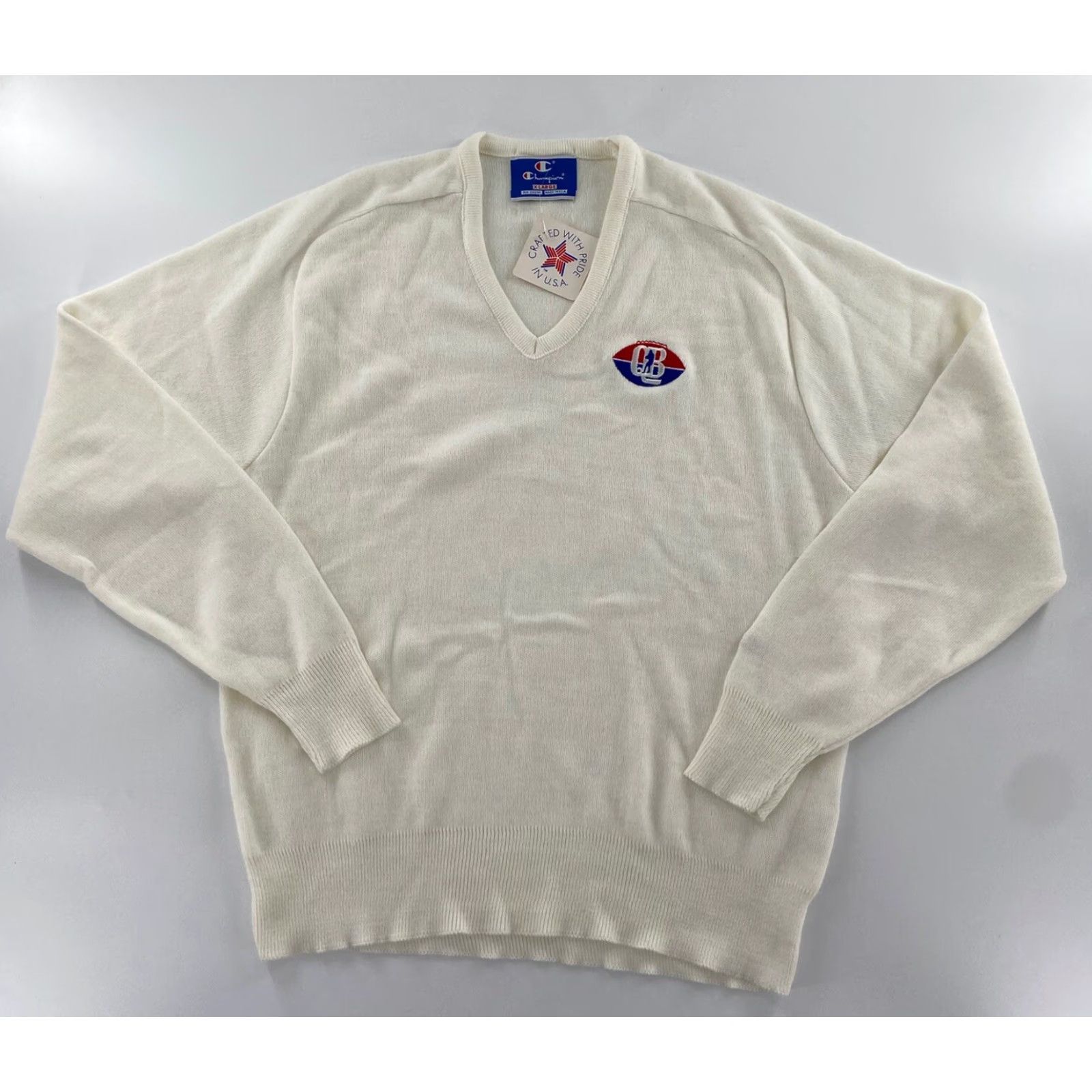 Champion VINTAGE Champion Sweater Adult XL White V-Neck Pullover Football Mens Size US XL / EU 56 / 4 - 2 Thumbnail