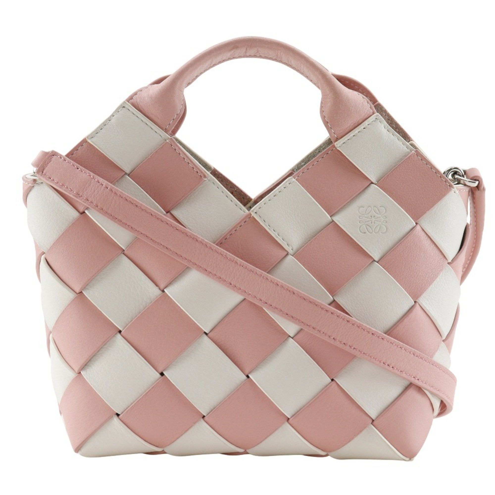 Loewe LOEWE Woven Basket Small Handbag in Calfskin, Pink/White, 2-Way, Women's Size ONE SIZE - 1 Thumbnail