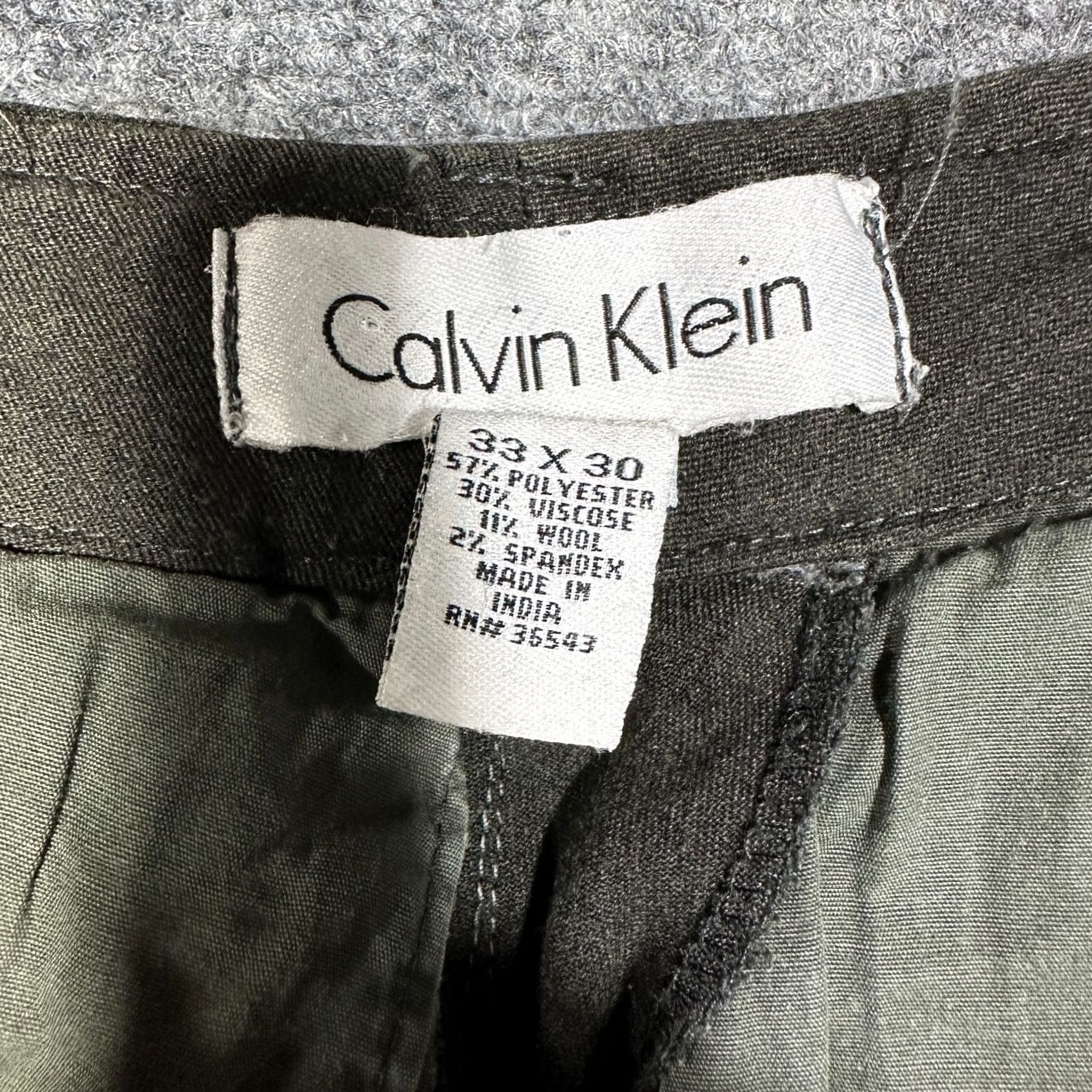 Calvin Klein Calvin Klein Pants Mens 33 Straight Dark Green Wool Blend Straight Leg Pockets Jeans Dress Pants Casual Size US 33 - 4 Thumbnail