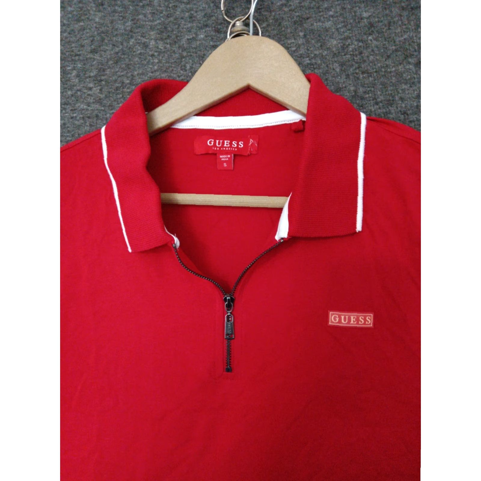 Guess GUESS Short Sleeve Mens Red Polo Collared 1/4 Zip T-Shirt Size S Size US S / EU 44-46 / 1 - 3 Thumbnail