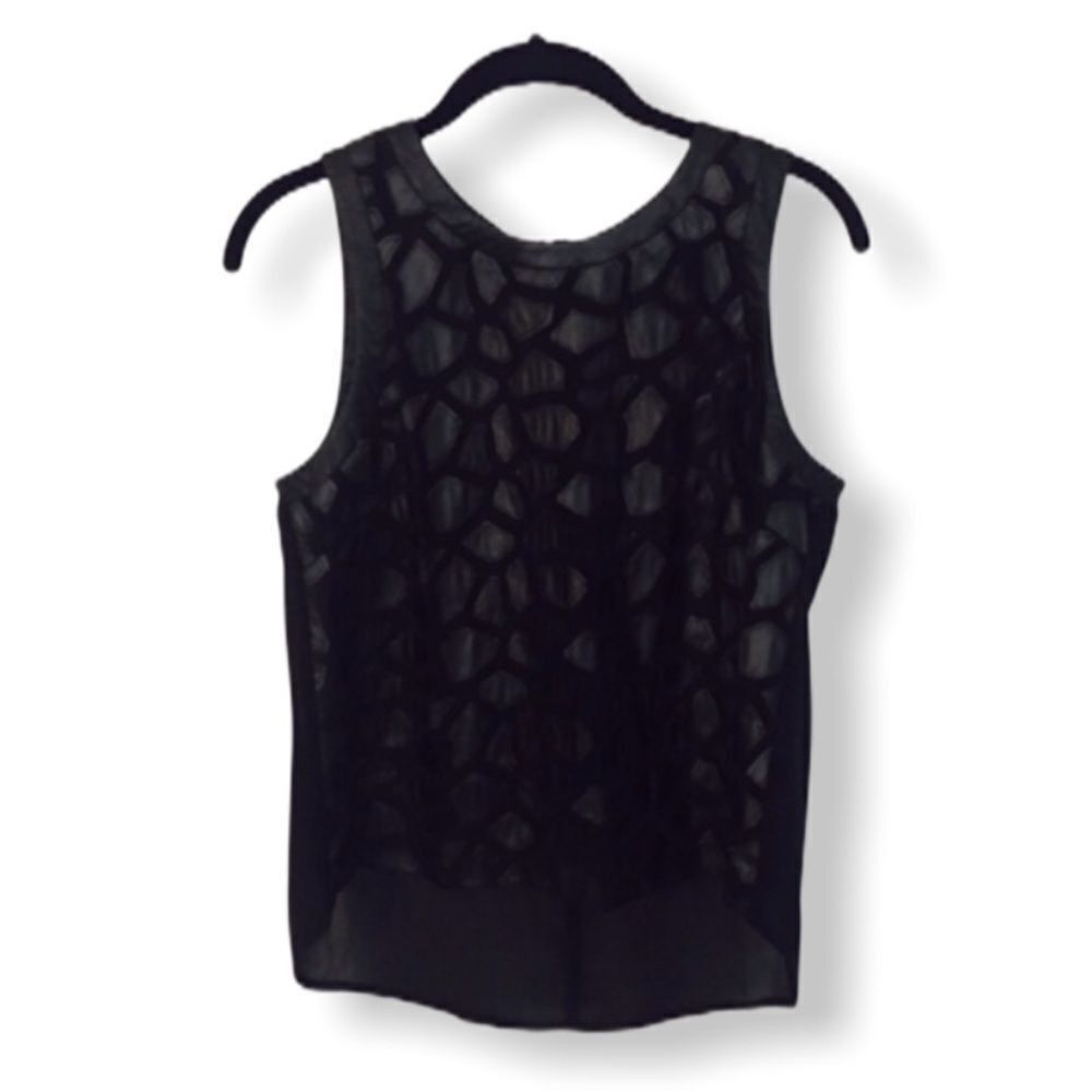 ASTR The Label ASTR Sheer Black Sleeveless Top Faux Leather Detail High-Low Size S / US 4 / IT 40 - 2 Thumbnail