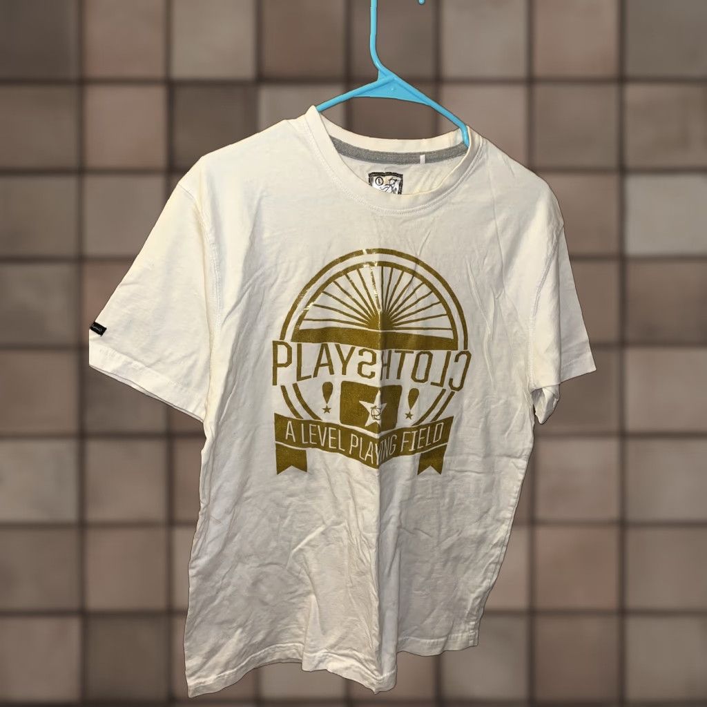 Vintage Play Cloths Men's Large White Graphic T Shirt Crew Neck Short Sleeve Logo Jersey Cotton Size US L / EU 52-54 / 3 - 1 Thumbnail