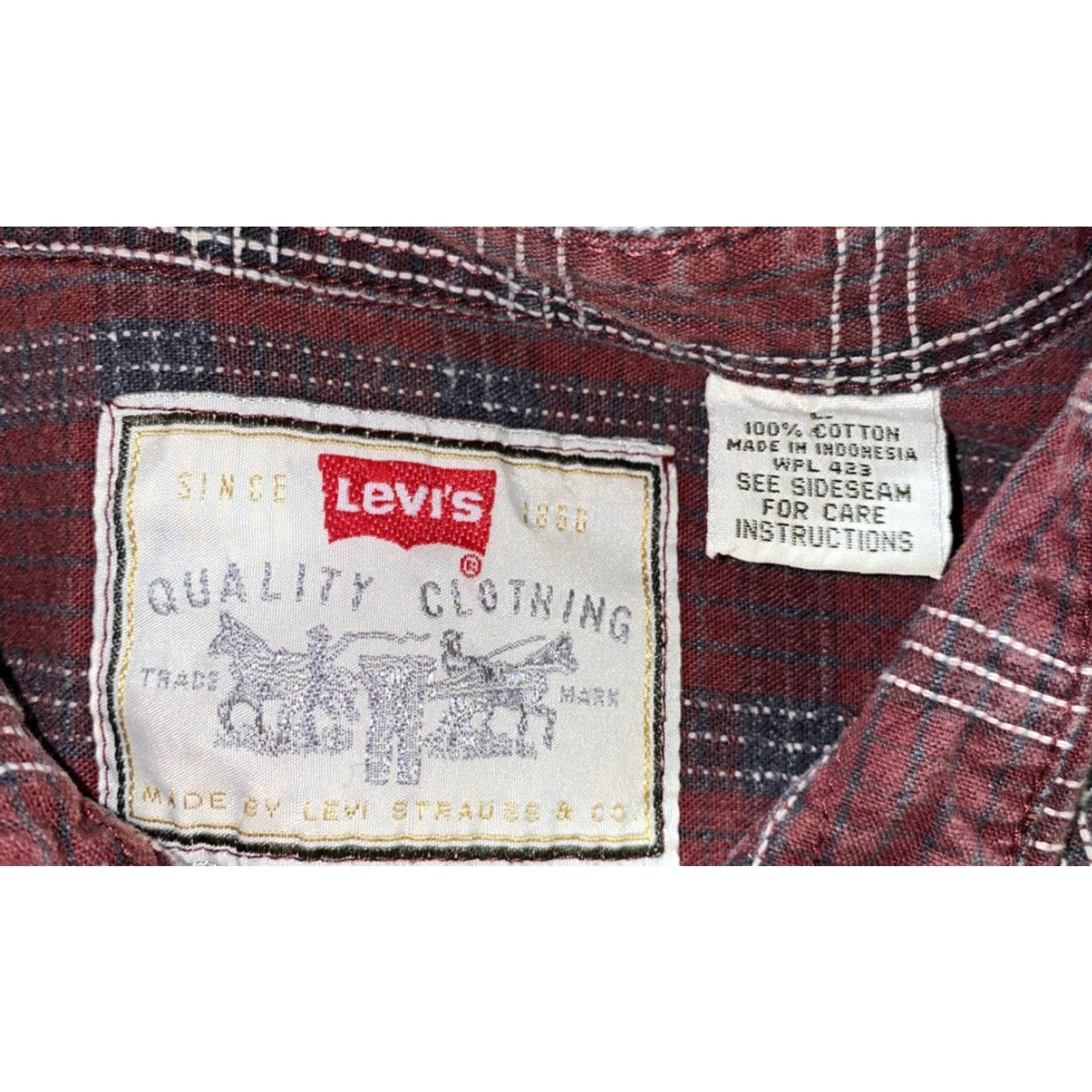 Levi's Levi's Red Checkered Short Sleeve Button-Up Shirt Adult Large Casual Mens Size US L / EU 52-54 / 3 - 5 Thumbnail