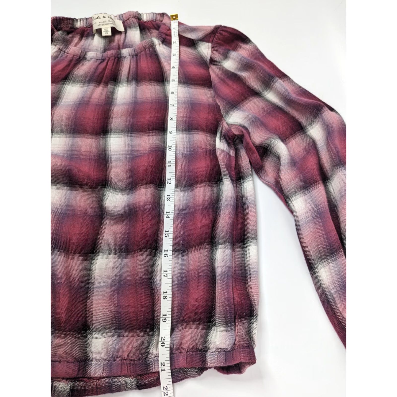 Anthropologie Cloth & Stone Anthropologie Peasant Plaid Long Sleeve Top Womens XS Pink White Balloon Sleeve Boat Neck Casual Blouse Boys? Size XS / US 0-2 / IT 36-38 - 5 Thumbnail