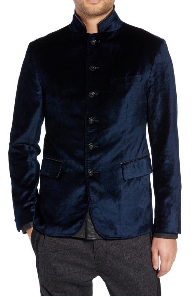 John Varvatos Velvet Dinner Jacket With Leather Trim. Medium Size US M / EU 48-50 / 2 - 1 Thumbnail