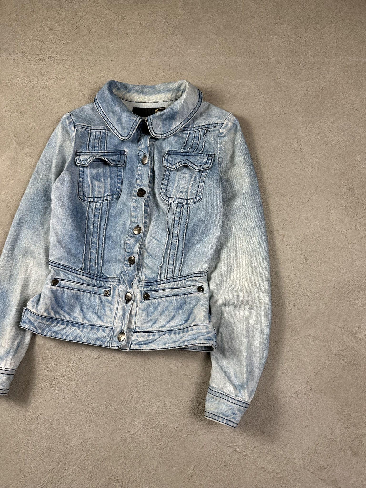 Just Cavalli 2000s Roberto Cavalli Denim Faded Jacket Y2k Size XS / US 0-2 / IT 36-38 - 3 Thumbnail
