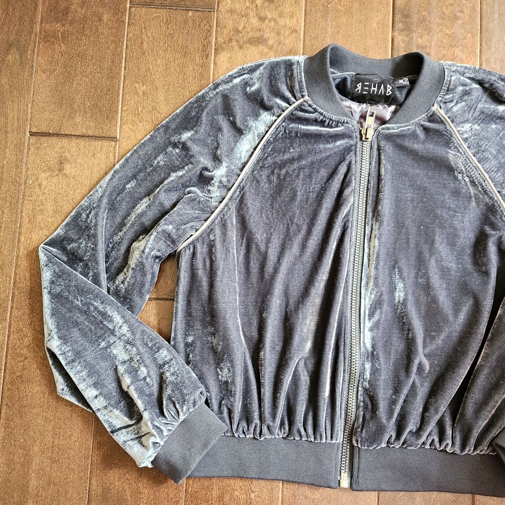 Velour Rehab Womens Jacket Velour Velvet Zip Blue Gray Long Sleeve M Regular Zip Front Size M / US 6-8 / IT 42-44 - 3 Thumbnail