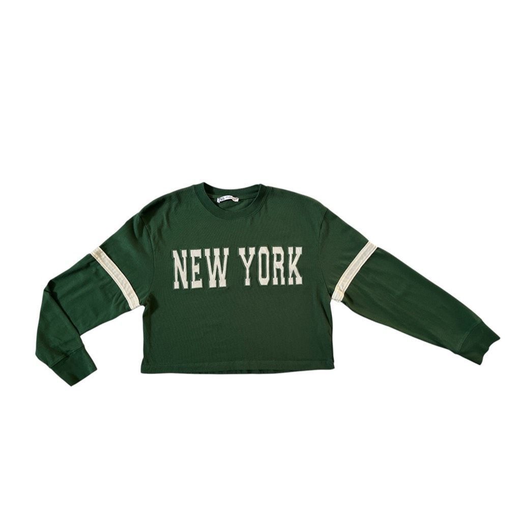 Zara ZARA New York Green Cropped Long Sleeve Top Size S / US 4 / IT 40 - 4 Thumbnail