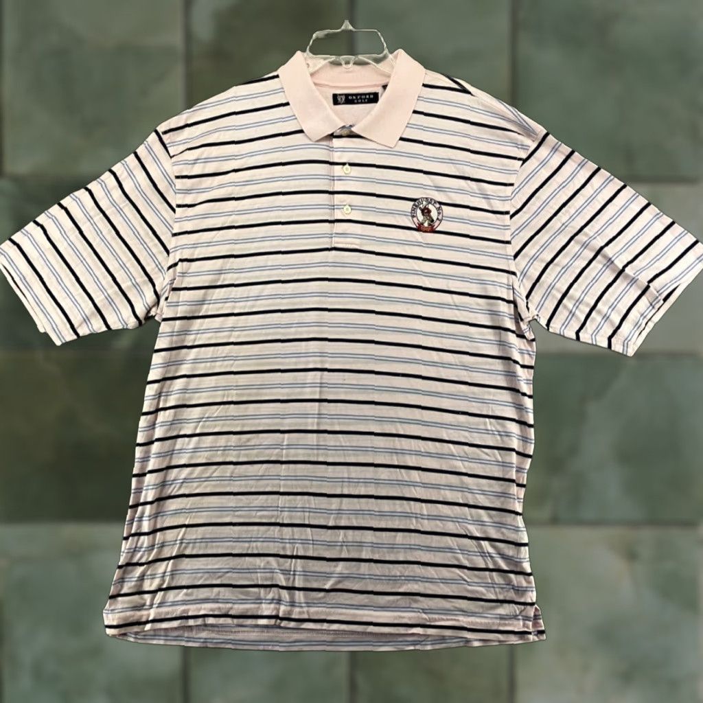 Vintage Oxford Golf Mens Polo Shirt L Pink Striped Short Sleeve Casual 100% Cotton Classic Size US L / EU 52-54 / 3 - 1 Thumbnail