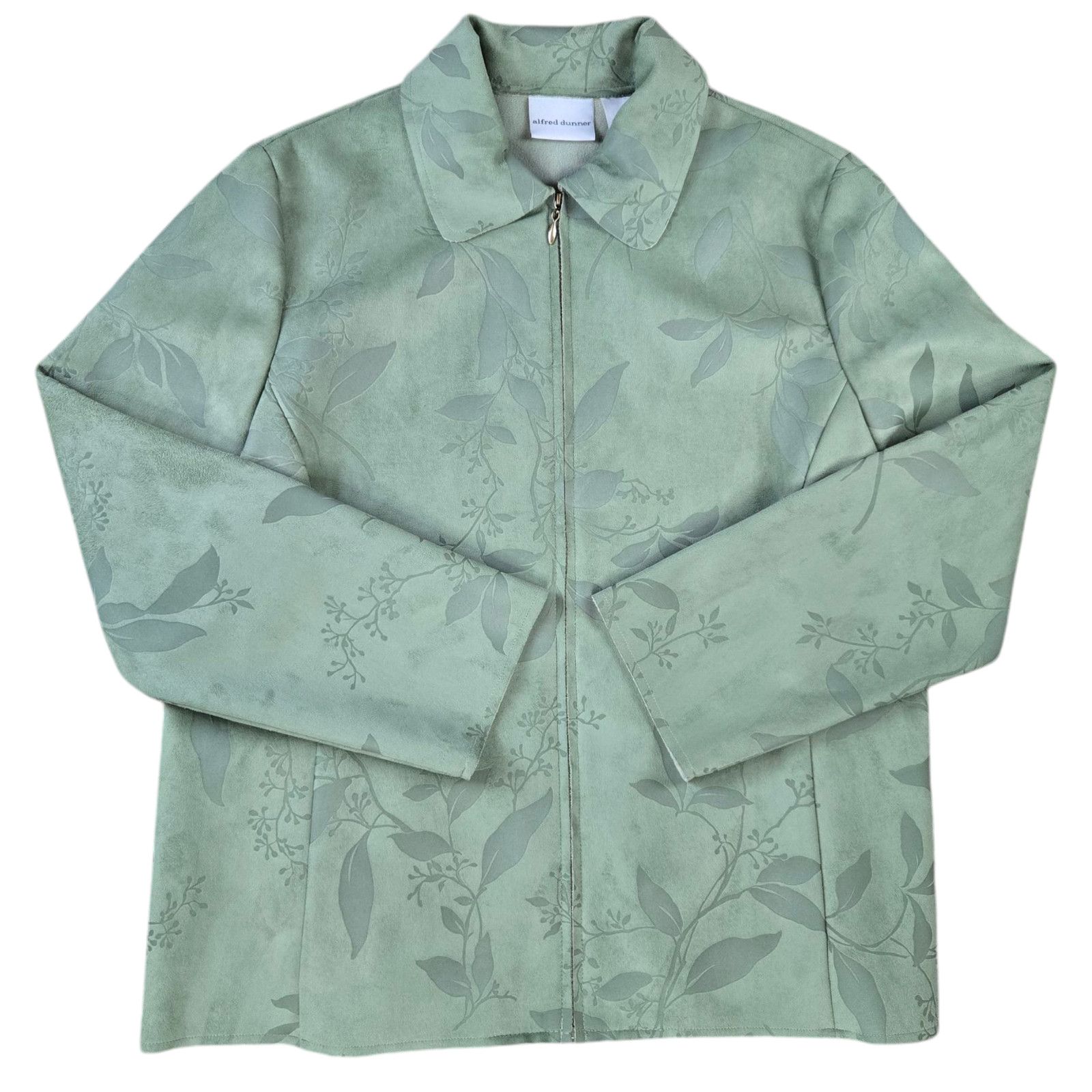 Other 90s Y2K Sage Green Faux Suede Floral Embossed Coat Size 14 Size XL / US 12-14 / IT 48-50 - 1 Thumbnail