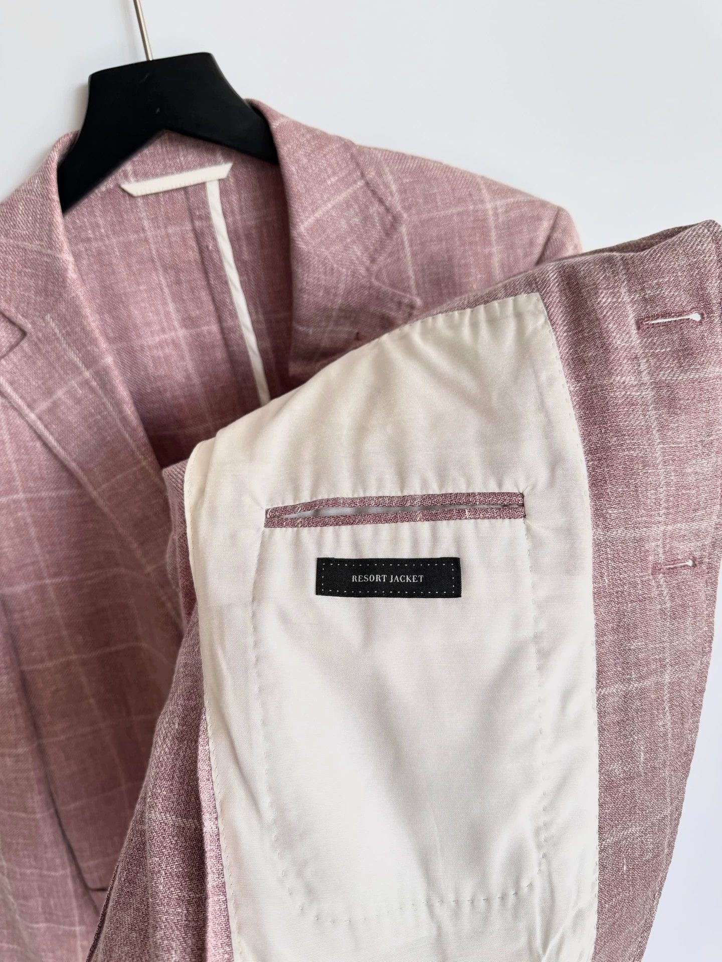 Ermenegildo Zegna Zegna 46 Linen Wool Silk Pink Check 3 Roll 2 Blazer Size 46R - 6 Thumbnail