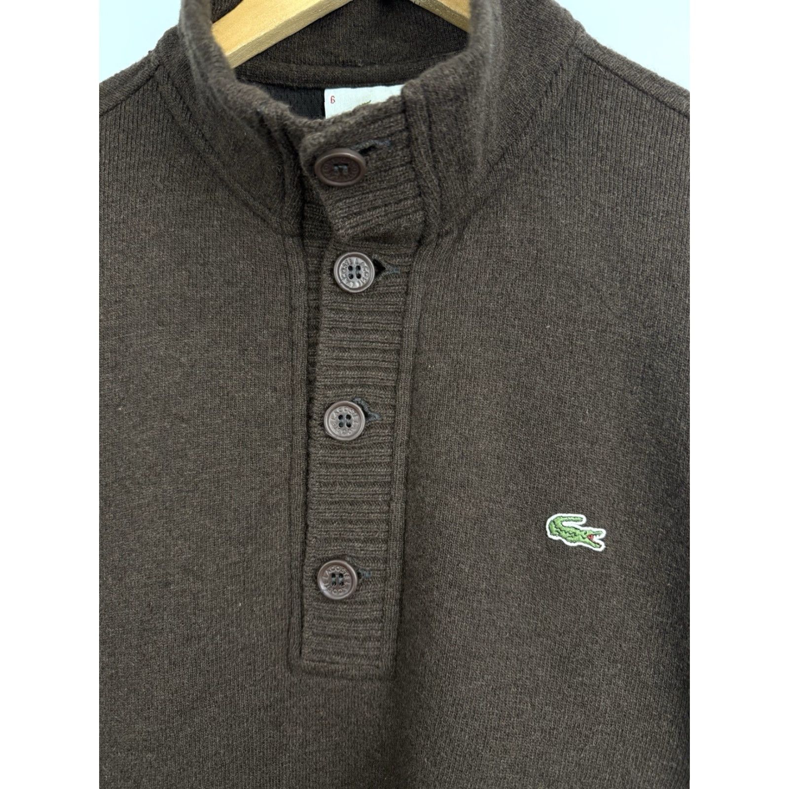 Lacoste VINTAGE Lacoste Wool Brown Sweater 90s Pullover Made in France XL Men Brown 90s Y2K Wool Sweater Lacoste Mens XL Size US XL / EU 56 / 4 - 6 Thumbnail
