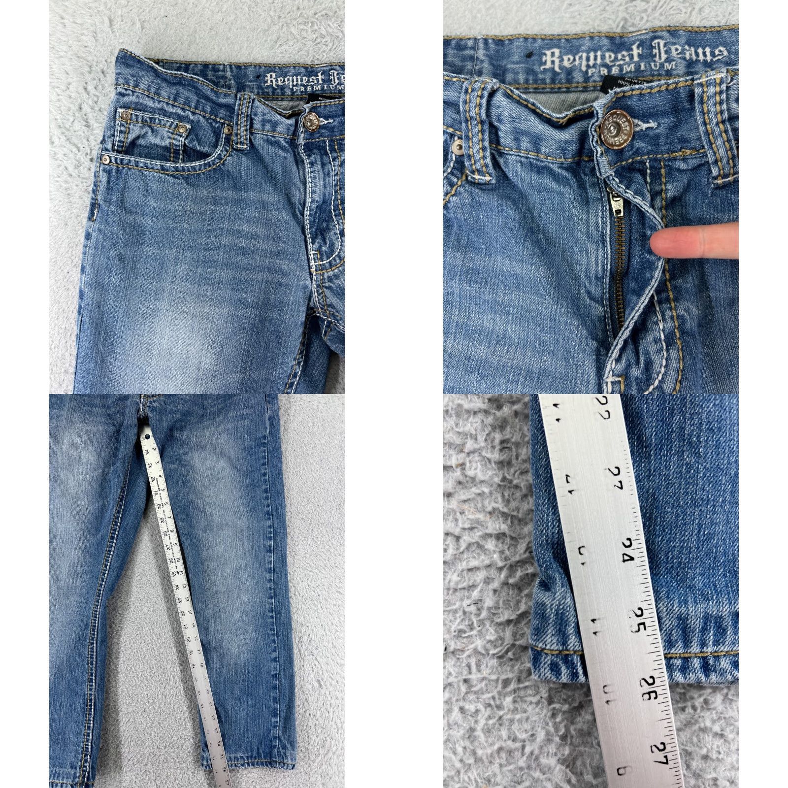 Vintage Request Jeans Jeans Womens 32 Blue Denim Straight Distressed Embroidered 31x26 Jeans Size 24" / US 00 / IT 34 - 8 Thumbnail