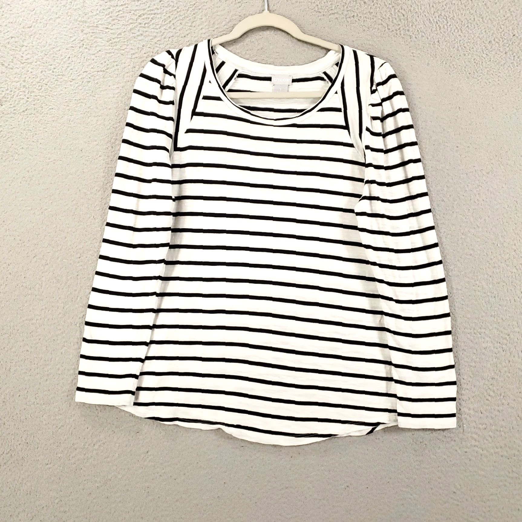 Vintage Chicos Blouse Womens Medium Black White Striped Stretchy Lightweight Tee Shirt Size M / US 6-8 / IT 42-44 - 2 Thumbnail
