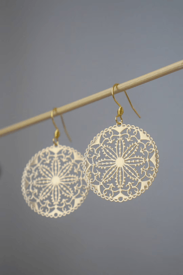 Designer Mandala gold earrings, Boho filigree gold earrings Size ONE SIZE - 5 Thumbnail