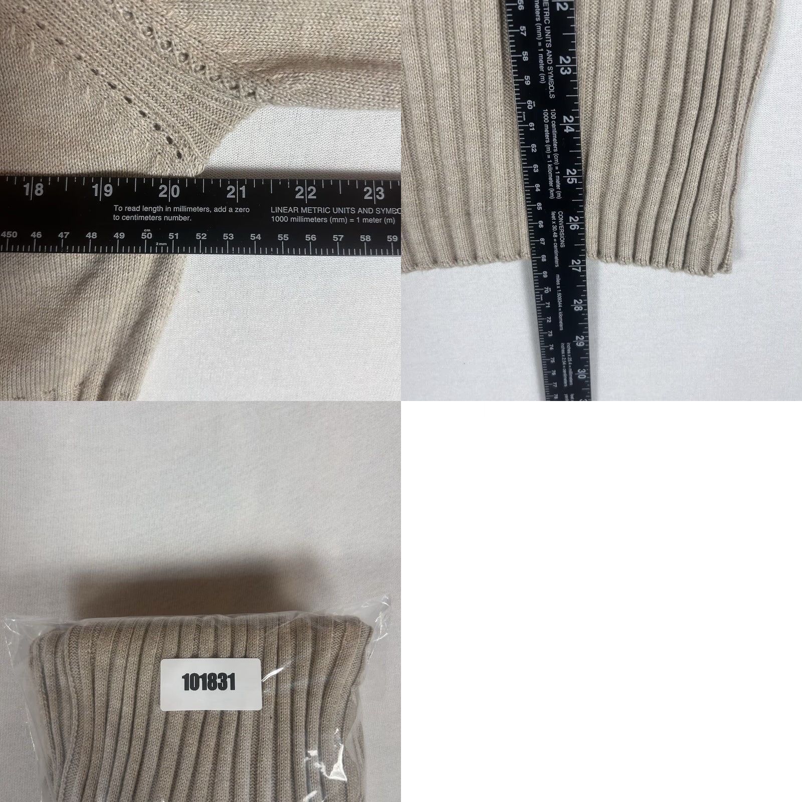 Liz Claiborne Axcess Womens XL Beige Knit Sweater Asymmetrical Button Collar Mock Ribbed Detail Knit Pullover Casual Business Travel Mens Womens Size XL / US 12-14 / IT 48-50 - 8 Thumbnail