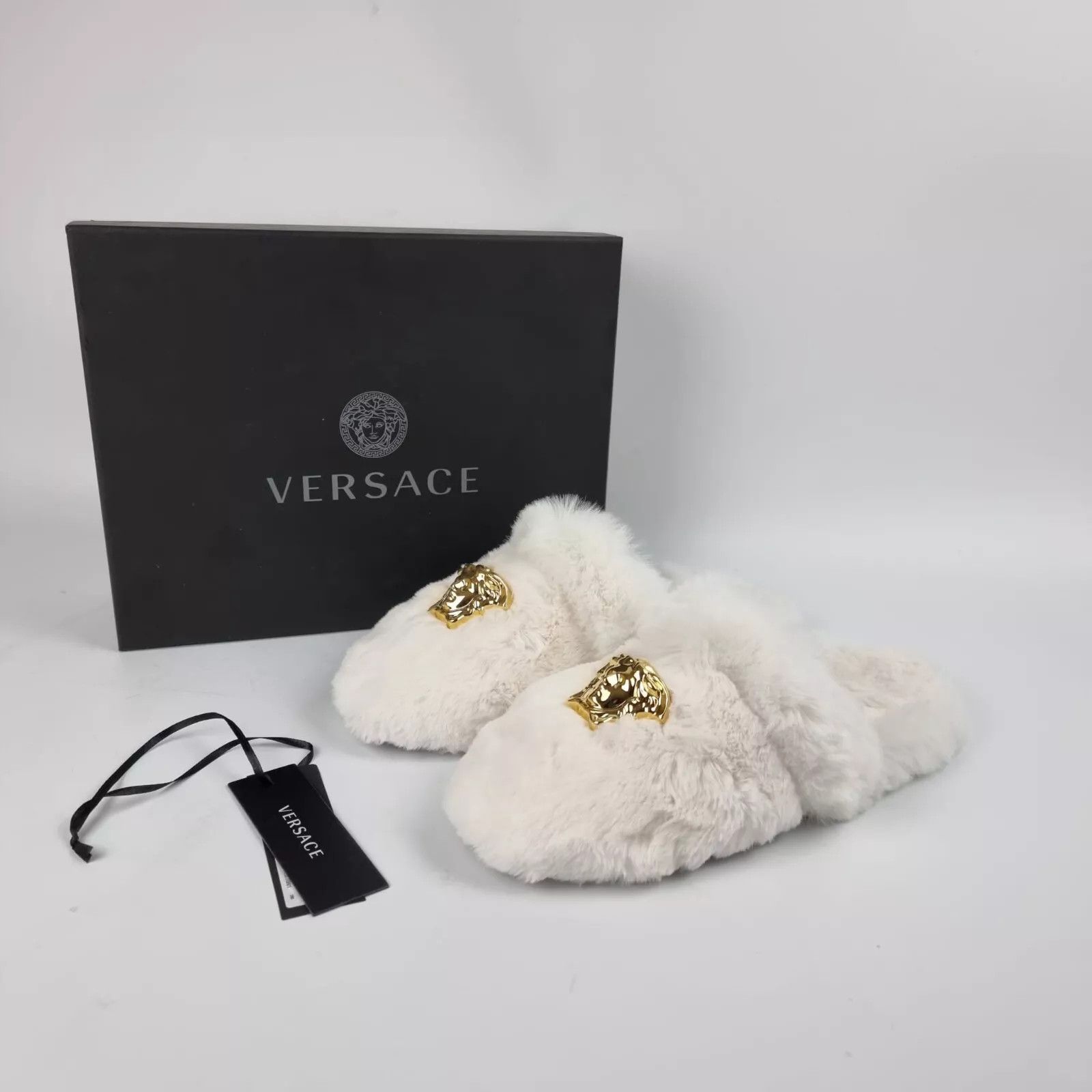 Versace Versace White Medusa Fur Slippers New Size US 6 / EU 39 - 2 Thumbnail