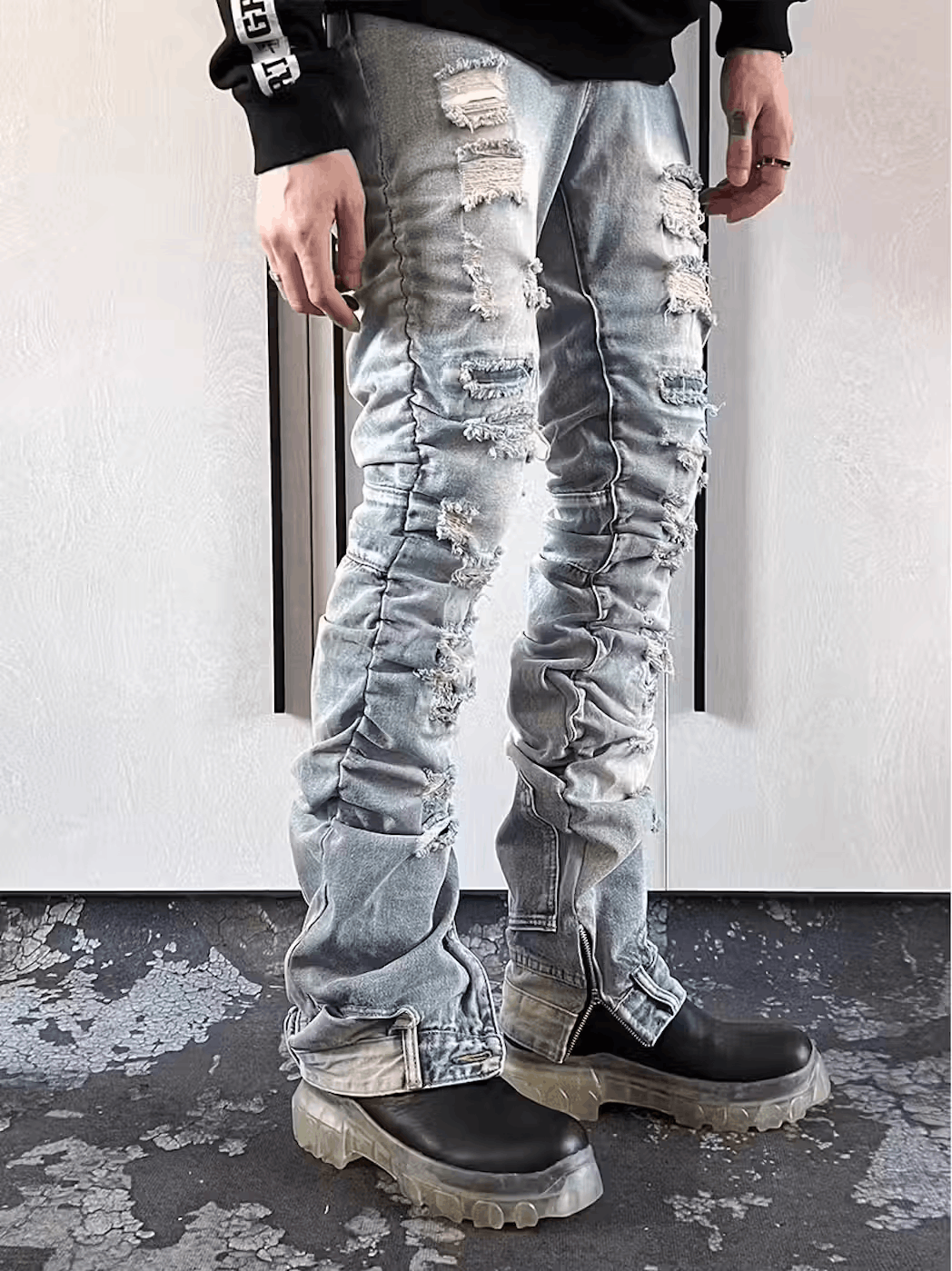 Japanese Brand × Jean Vintage washed blue ripped pleated street hip hop jeans Size US 32 / EU 48 - 4 Thumbnail