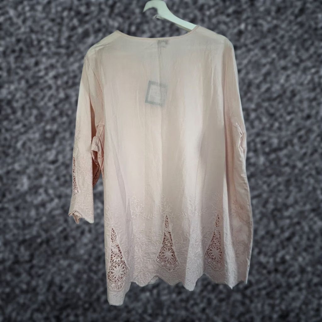 Vintage Marina Luna Womens Split Neck Embroidered Tunic Top 1X Cotton Pink Lace Trim New Size XL / US 12-14 / IT 48-50 - 1 Thumbnail