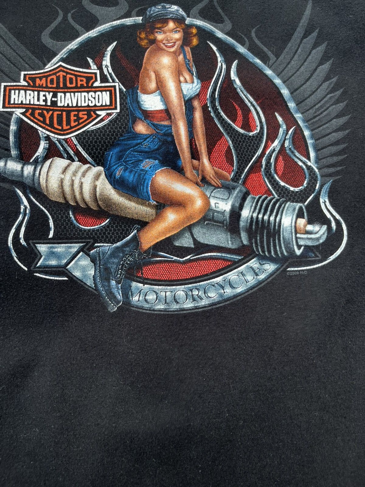 Harley Davidson × Vintage Vintage Harley-Davidson Luxembourg girl lady spark plug tee Size US L / EU 52-54 / 3 - 10 Thumbnail