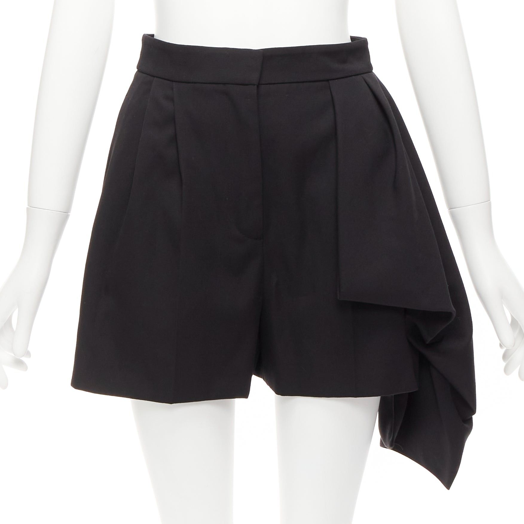 Alexander McQueen ALEXANDER MCQUEEN black virgin wool asymmetric cascade wide shorts IT38 XS Size 26" / US 2 / IT 38 - 1 Thumbnail
