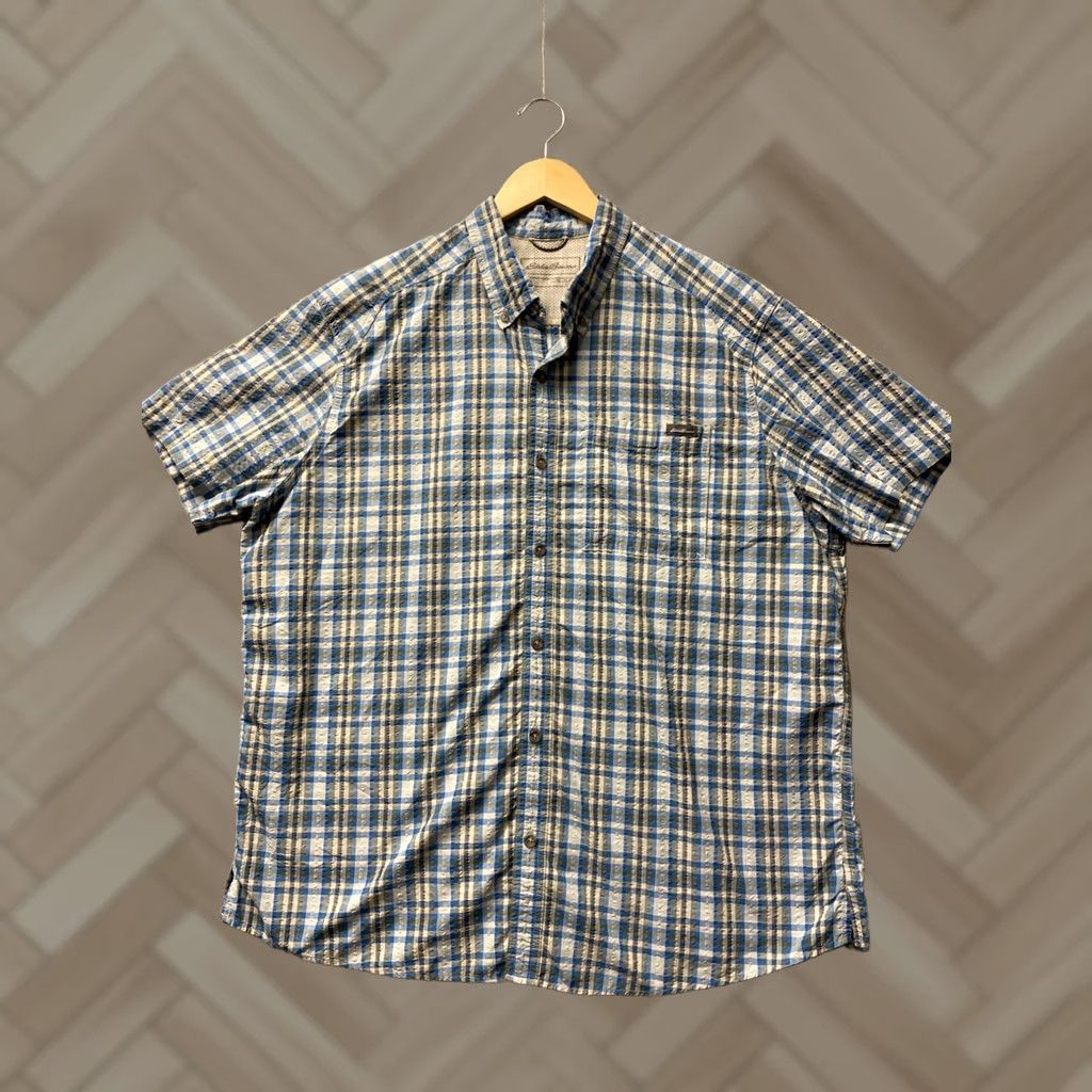 Eddie Bauer Eddie Bauer Button-Up Shirt XL Turquoise Blue Plaid Multicolor Short Sleeve Button-Down Pocket Classic Outdoor Travel Mens XL Size US XL / EU 56 / 4 - 1 Thumbnail