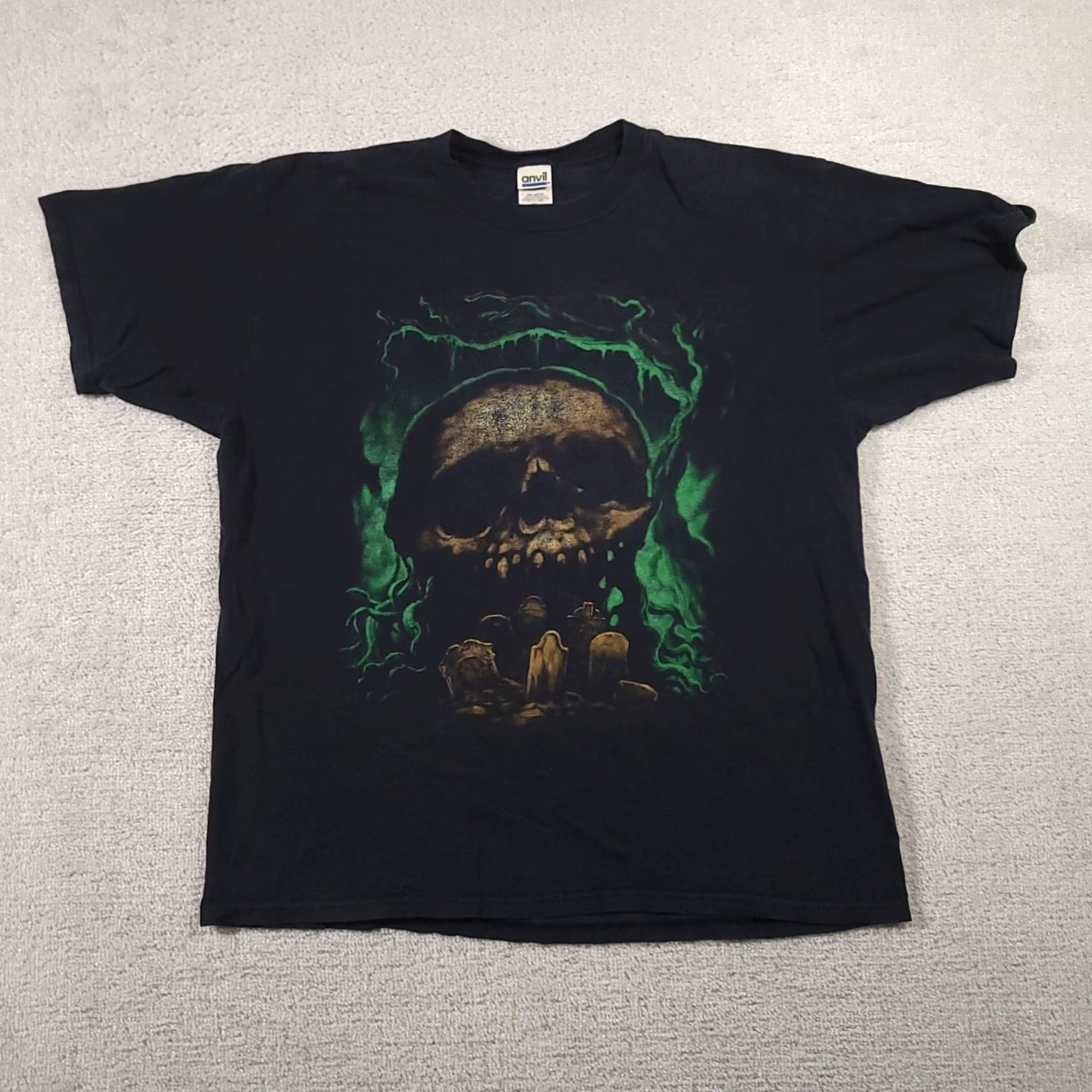 Anvil VINTAGE Anvil Skull T-Shirt XL Wes Benscoter Art Horror Cemetery Graves Metal Black Shirt Mens XL Skull T-Shirt 90s Art Horror Licensed? Size US XL / EU 56 / 4 - 2 Thumbnail