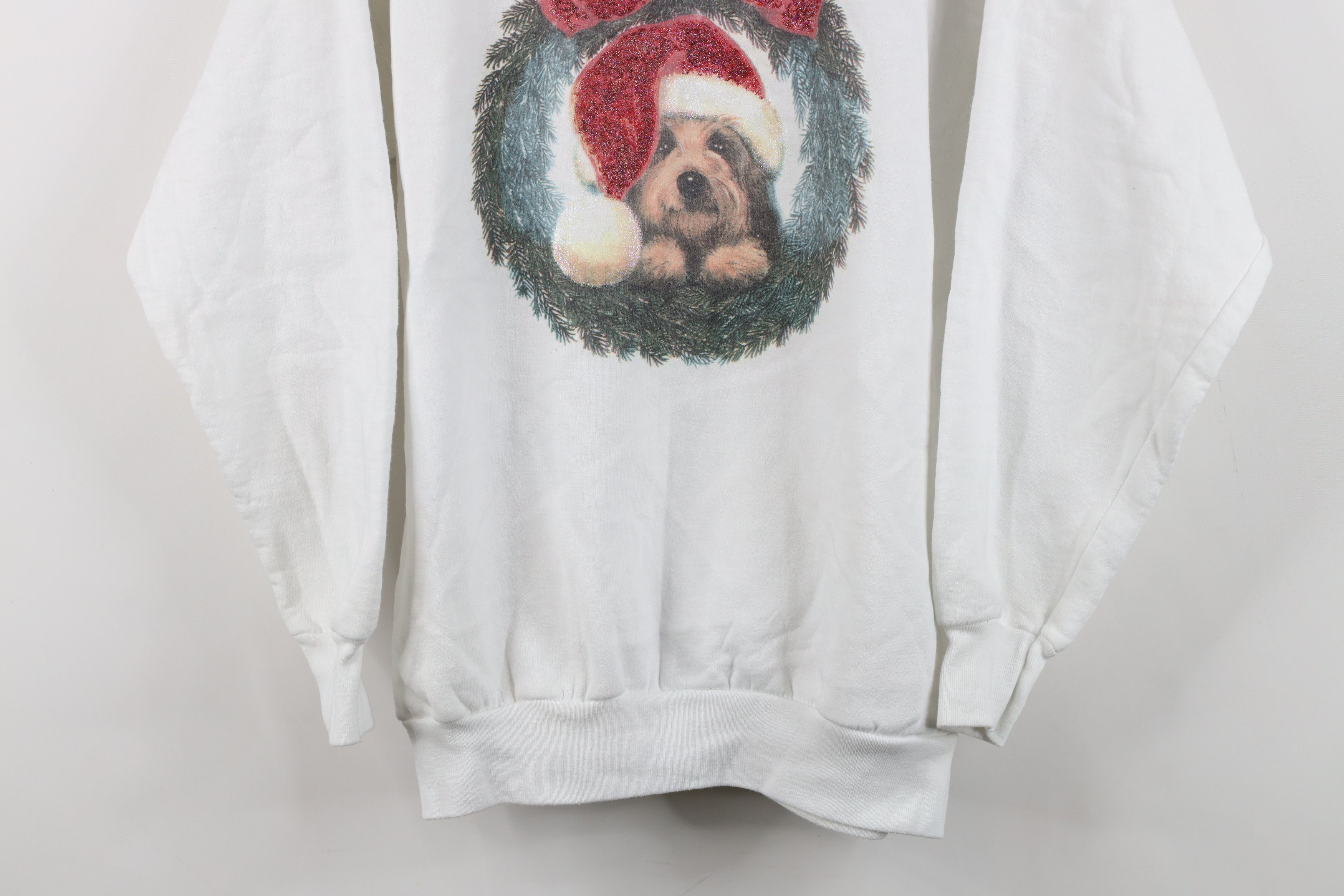 Vintage Vintage 90s Dog Puppy Christmas Wreath Sweatshirt White Size M / US 6-8 / IT 42-44 - 3 Thumbnail