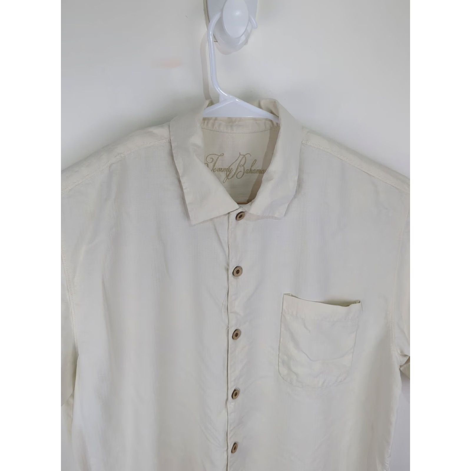 Tommy Bahama VINTAGE Tommy Bahama Silk Hawaiian Shirt Embroidered Marlin Viejo Cigars Large Button-Up Shirt, Cream, Men’s L, Short Sleeve, Casual Size US L / EU 52-54 / 3 - 6 Thumbnail