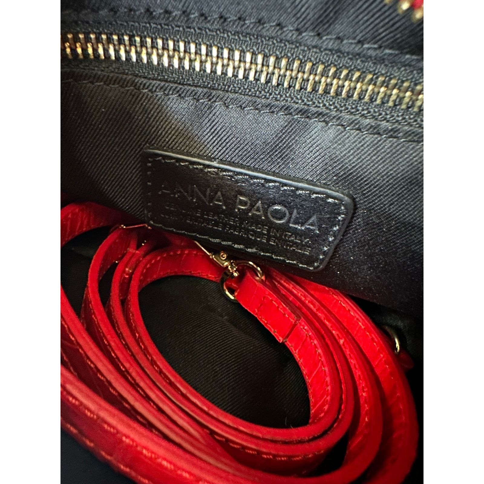 & Other Stories Anna Paola Red Croc Leather Shoulder Bag Gold Chain Italy Size ONE SIZE - 5 Thumbnail
