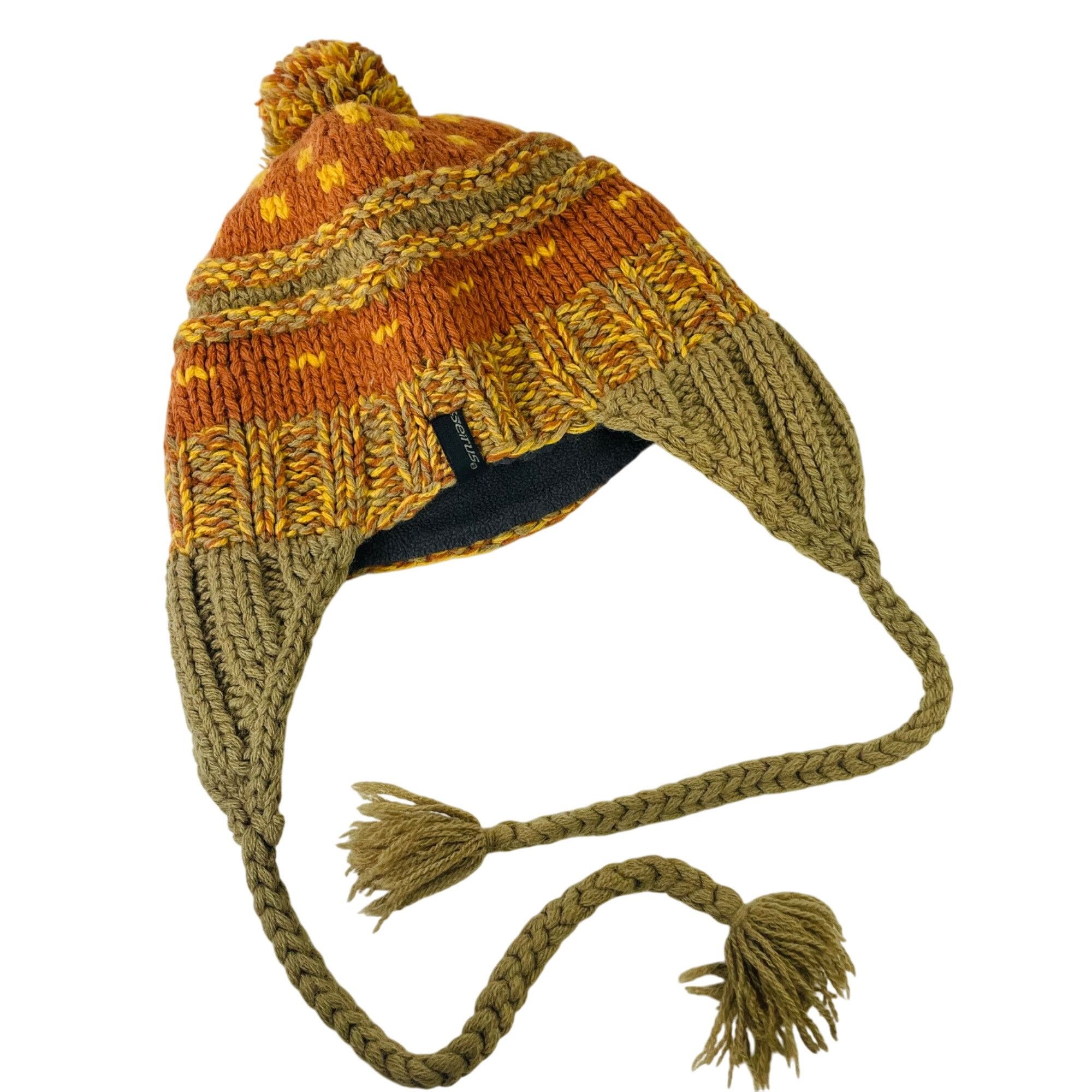 Other Seirus Lambswool Knit Hat W Pom Braided Tassel Orange Olive Size ONE SIZE - 6 Thumbnail