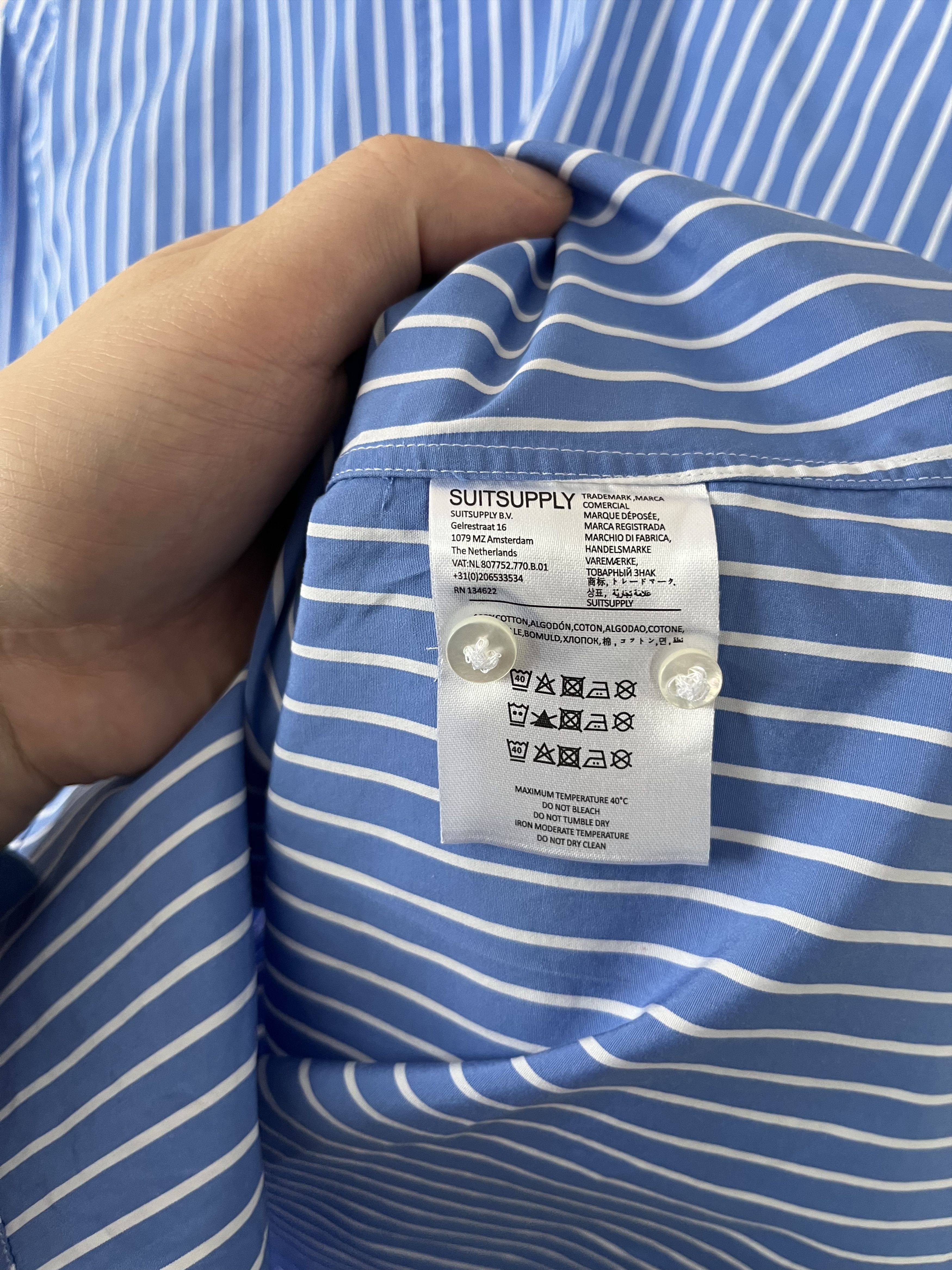 Suitsupply Suitsupply Blue Striped Egyptian Cotton Tuxedo Shirt Size US M / EU 48-50 / 2 - 7 Thumbnail