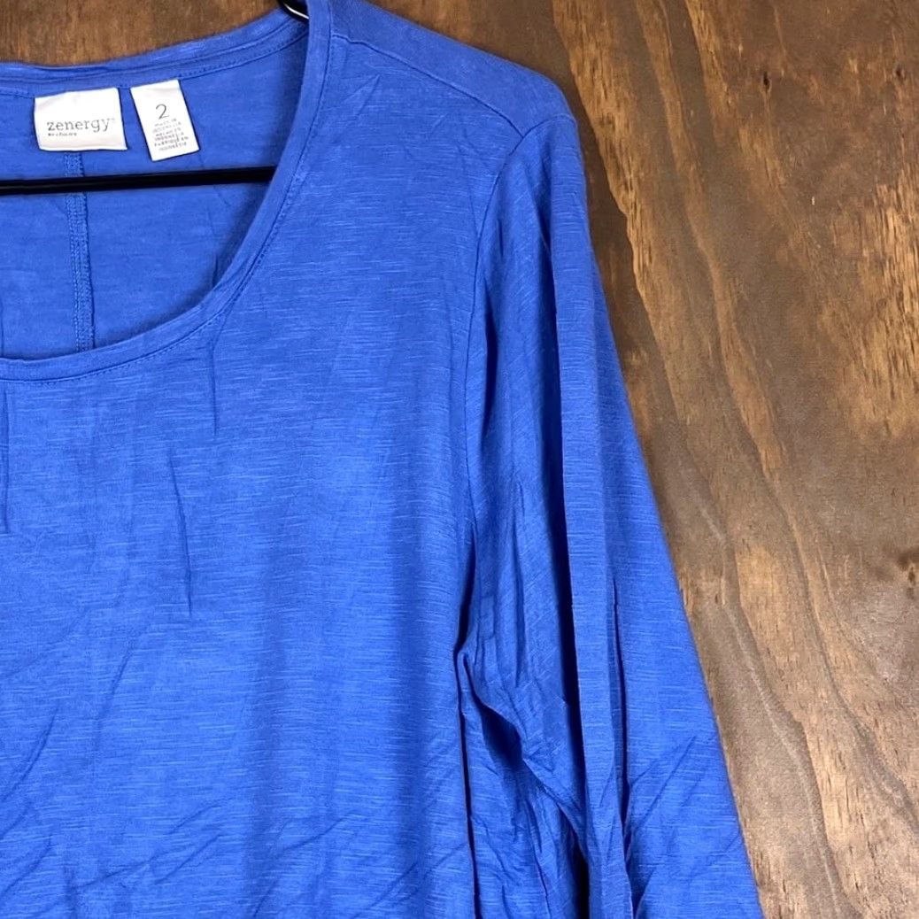 Vintage Chico's Zenergy Womens Blouse Blue Asymmetrical Tunic 3/4 Sleeve Roll Tab 2 (L) Size L / US 10 / IT 46 - 5 Thumbnail