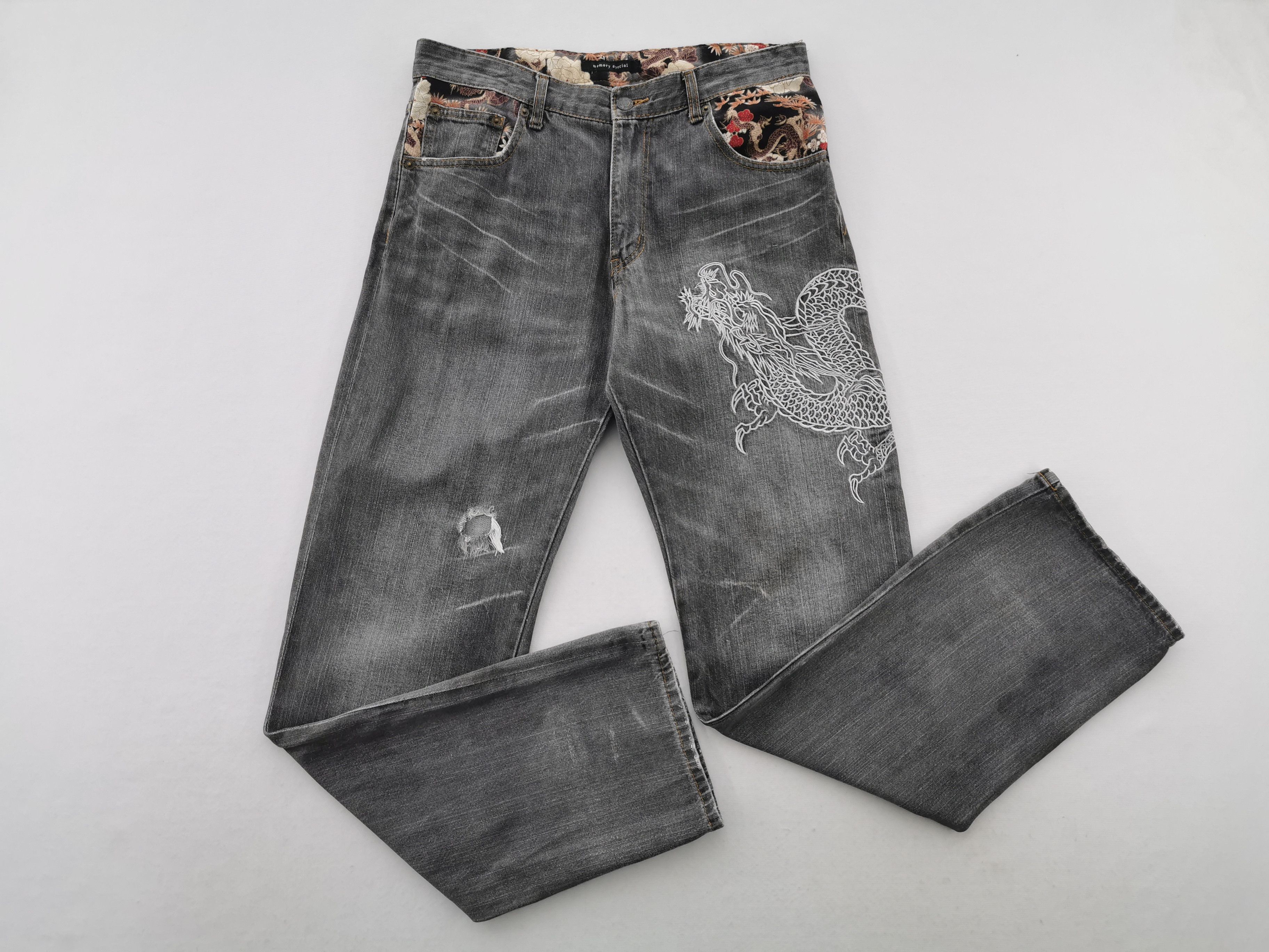 Japanese Brand Distressed Vintage Memory Special Embroidery Dragon Denim Size US 33 - 1 Thumbnail