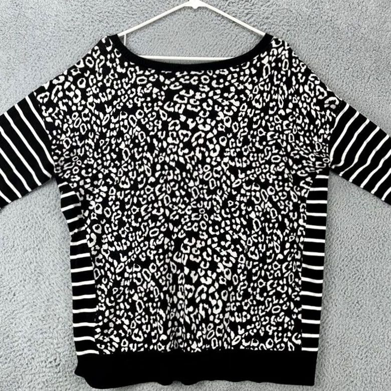 Vintage Chicos Sweater Womens 3 Black White Leopard Nylon Blend Boat Neck Pullover NEW Size S / US 4 / IT 40 - 2 Thumbnail