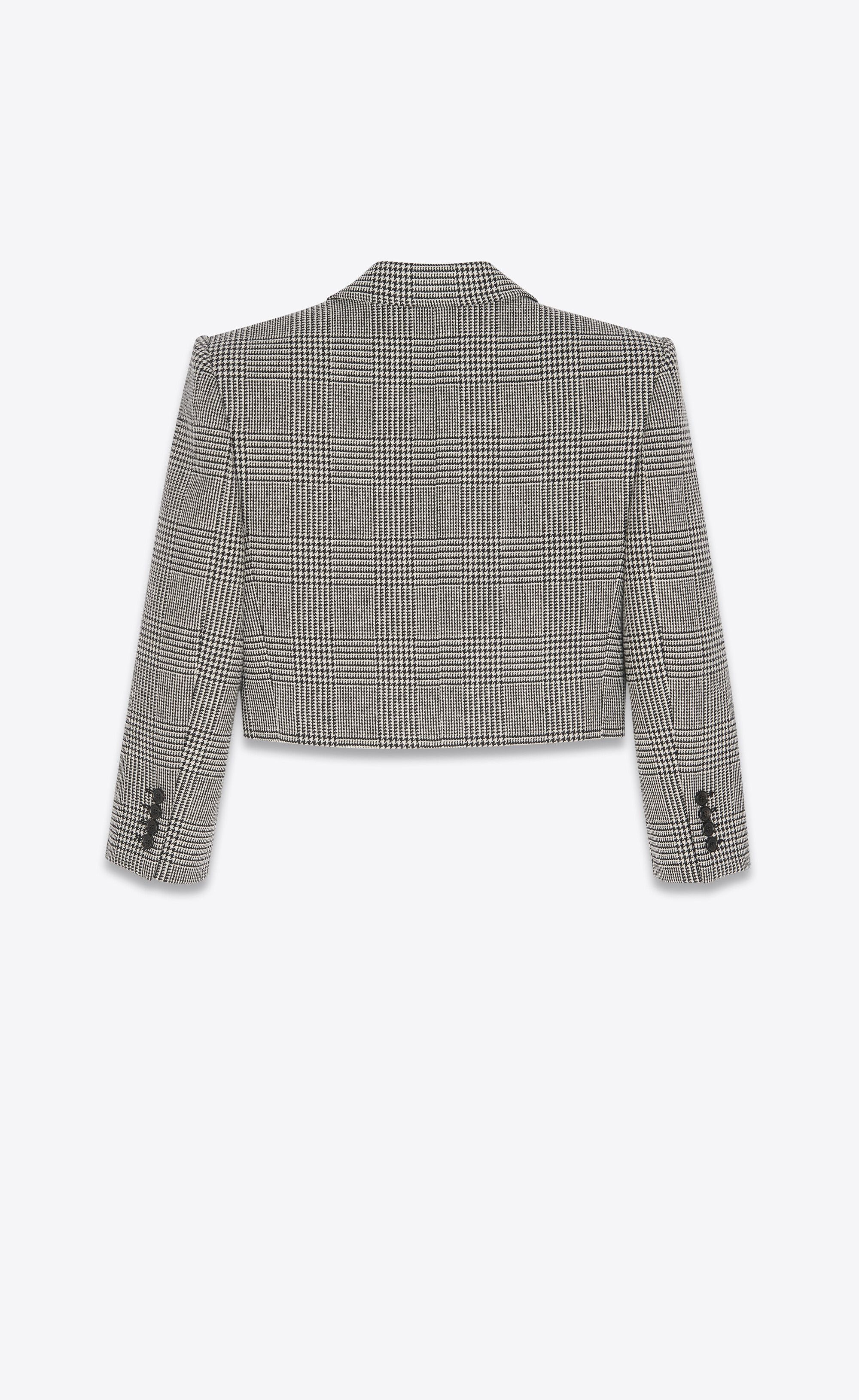 Saint Laurent Paris o1s1wg110225 692479 Cropped Jacket in Prince of Wales Wool Size S / US 4 / IT 40 - 3 Thumbnail