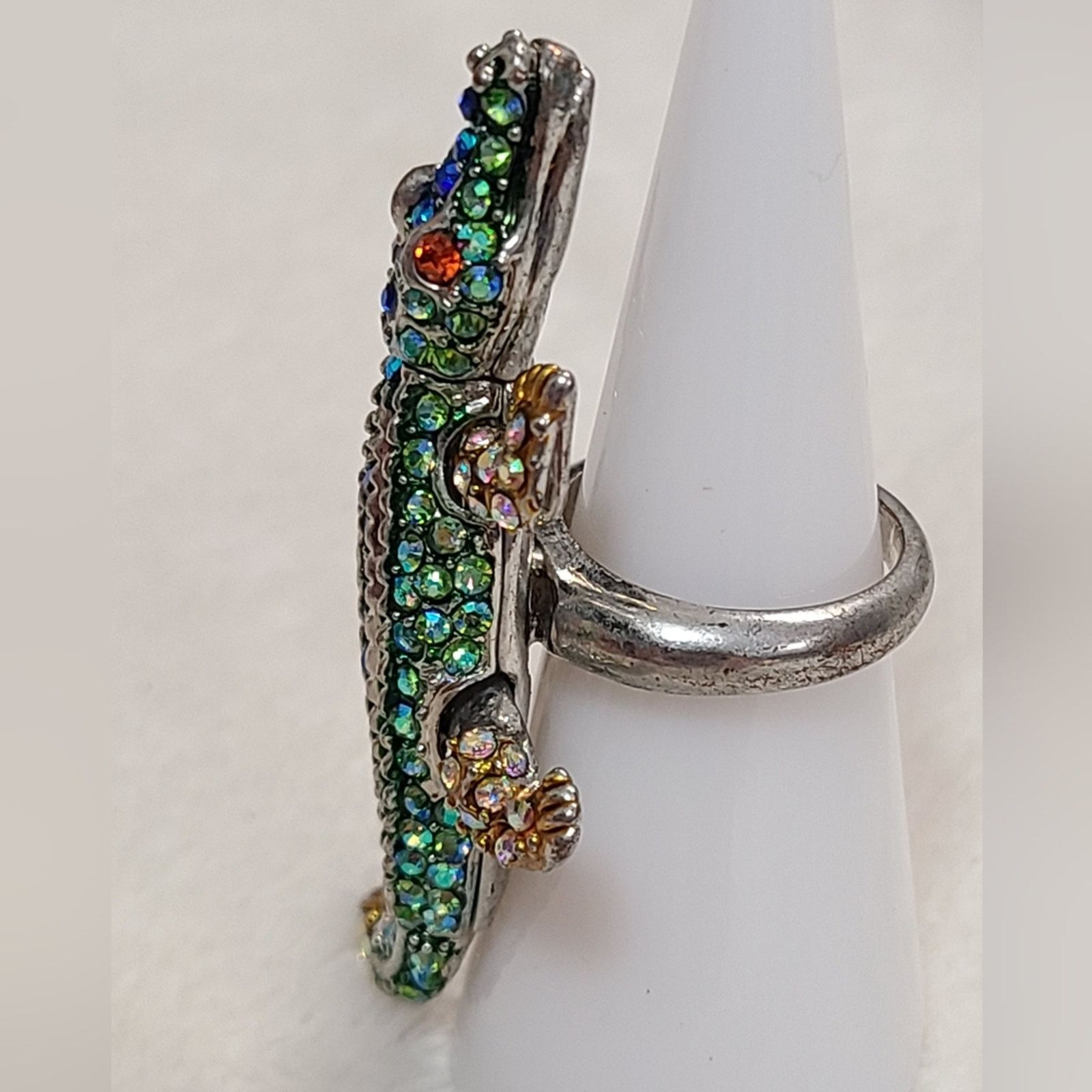 Vintage Vintage Silver Tone Rhinestone Pave Alligator Ring Size ONE SIZE - 3 Thumbnail